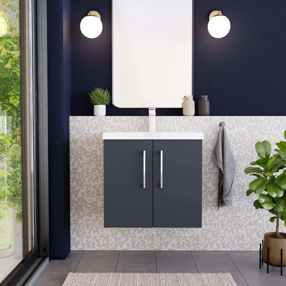 Bramshall Contemporary 2 Door Wall Hung Vanity Basin Unit with Mid-Edge Basin, Choice of Size and Colour - Image 17