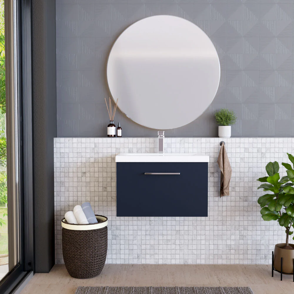 Bramshall Contemporary 2 Door Wall Hung Vanity Basin Unit with Mid-Edge Basin, Choice of Size and Colour - Image 47