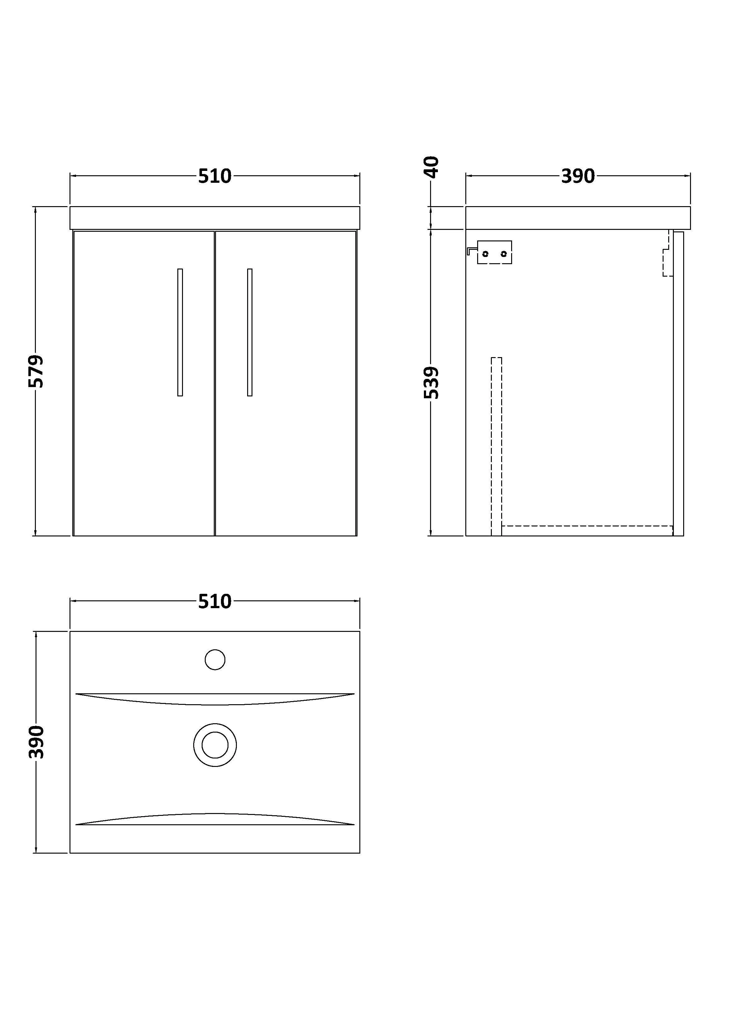 Bramshall Contemporary 2 Door Wall Hung Vanity Basin Unit with Mid-Edge Basin, Choice of Size and Colour - Image 55