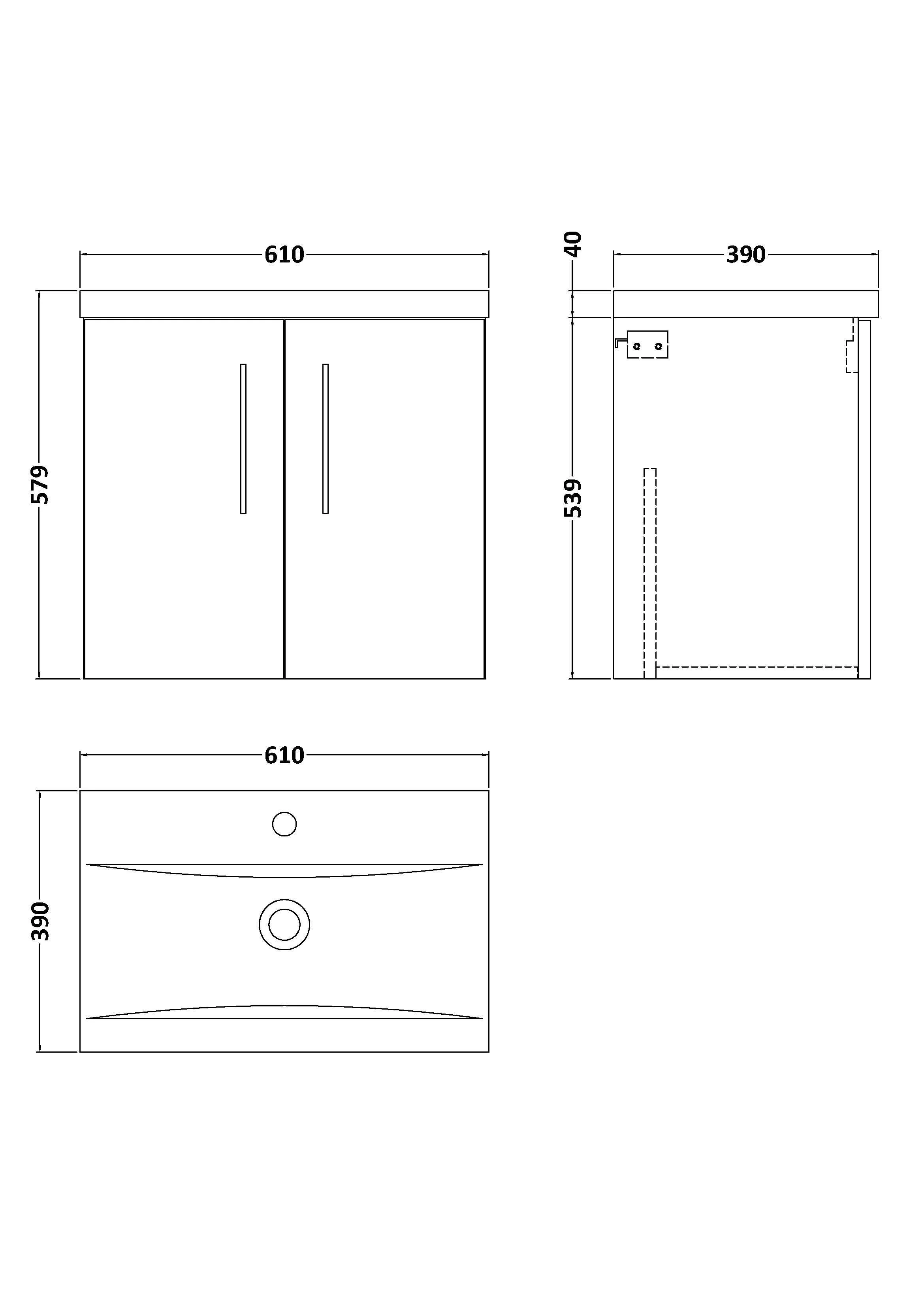Bramshall Contemporary 2 Door Wall Hung Vanity Basin Unit with Mid-Edge Basin, Choice of Size and Colour - Image 60