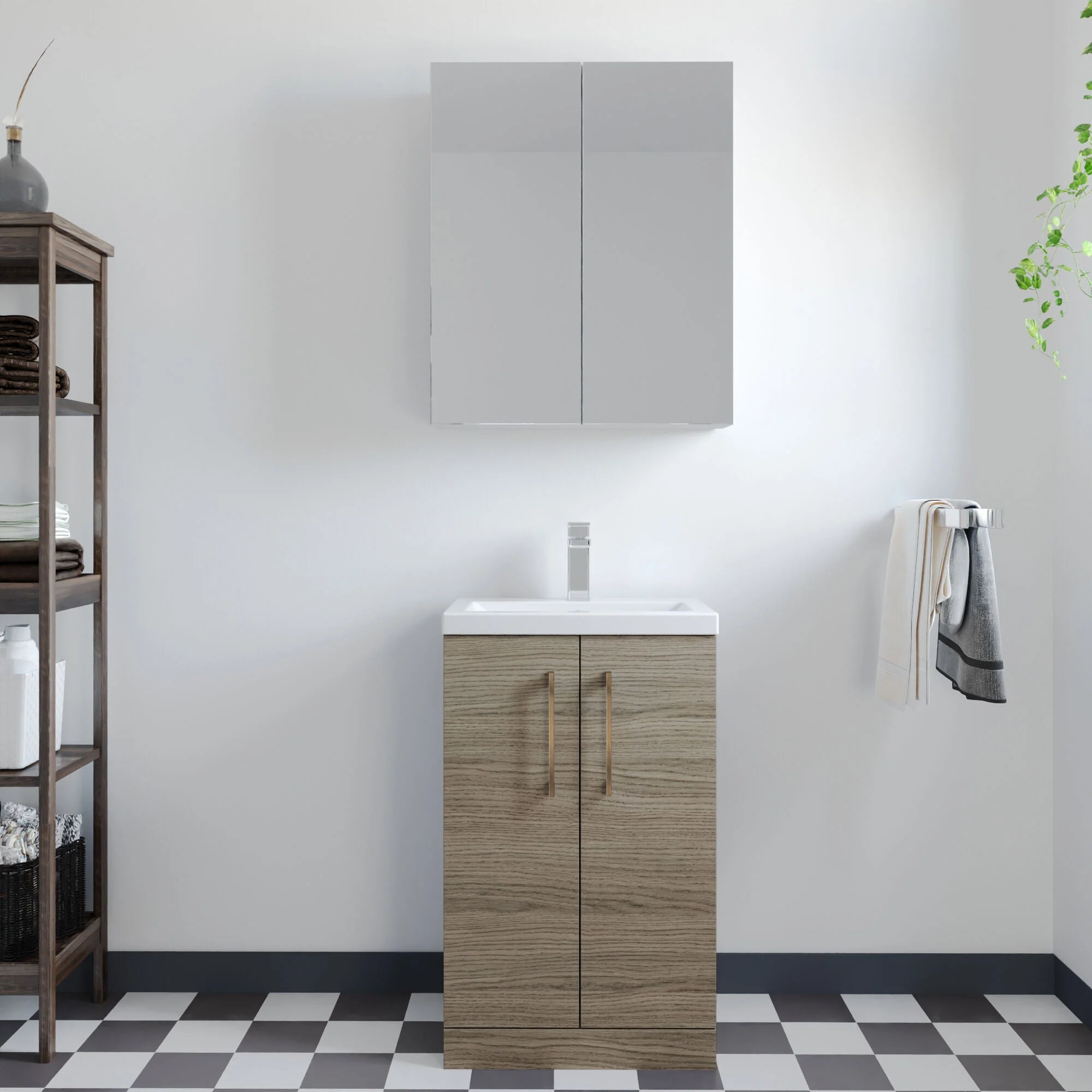 Bramshall Contemporary Compact Floor Standing Vanity Basin Unit with Polymarble Basin, 500mm, Choice of Colour and Handle Finish - Image 109