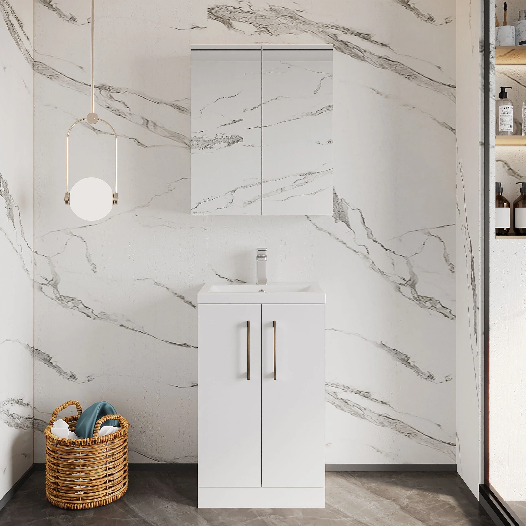 Bramshall Contemporary Compact Floor Standing Vanity Basin Unit with Polymarble Basin, 500mm, Choice of Colour and Handle Finish - Image 44