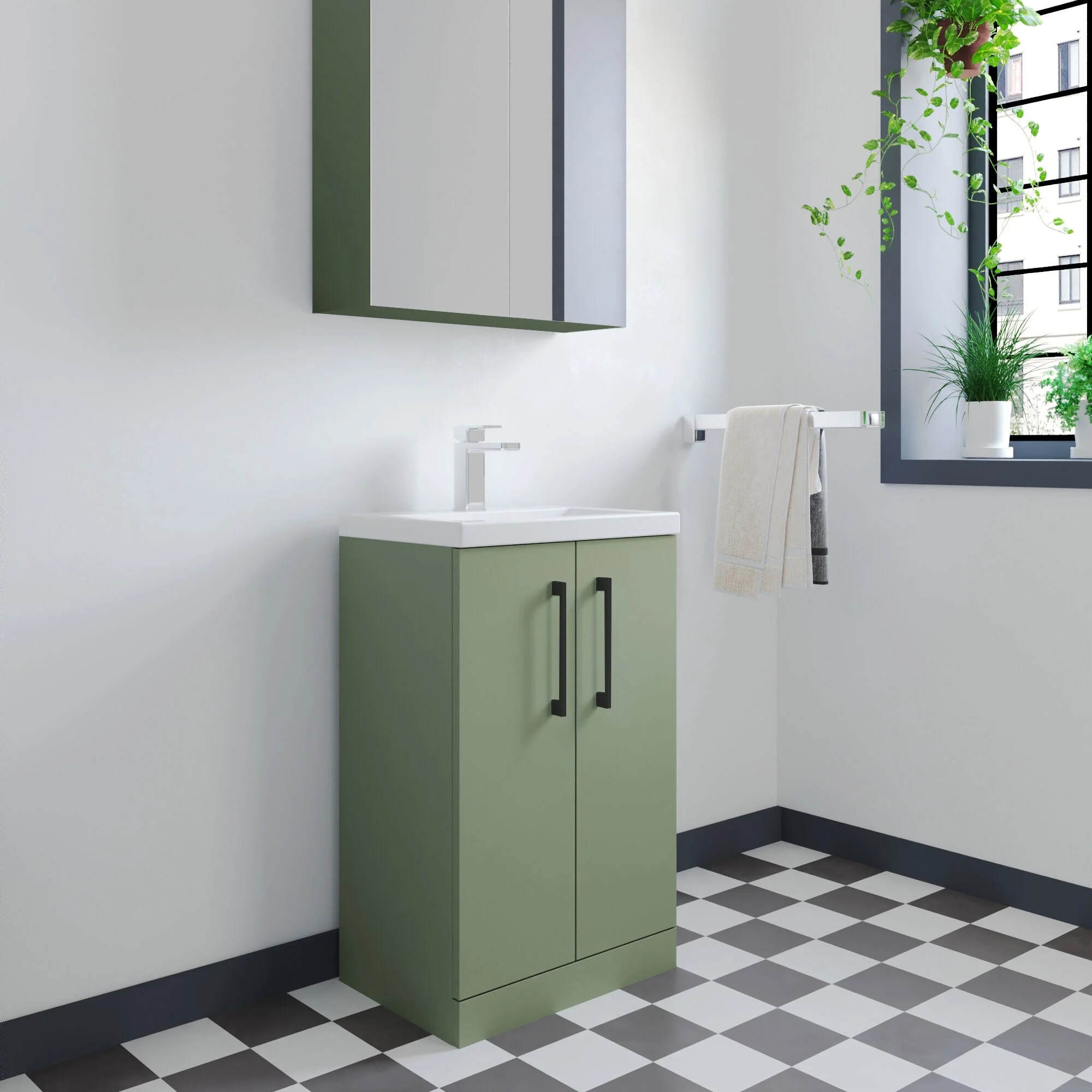 Bramshall Contemporary Compact Floor Standing Vanity Basin Unit with Polymarble Basin, 500mm, Choice of Colour and Handle Finish - Image 86
