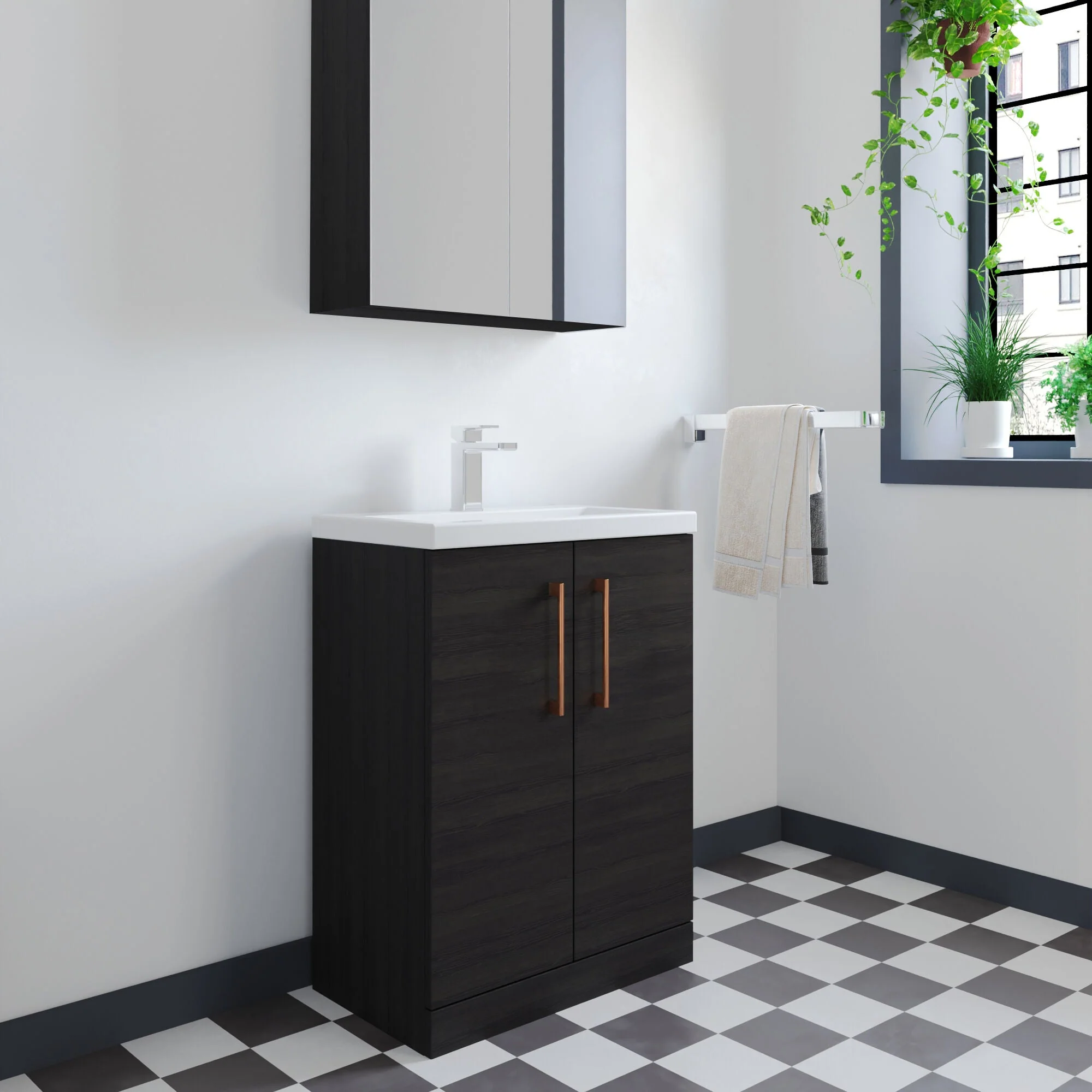Bramshall Contemporary Compact Floor Standing Vanity Basin Unit with Polymarble Basin, 600mm, Choice of Colour and Handle Finish - Image 15