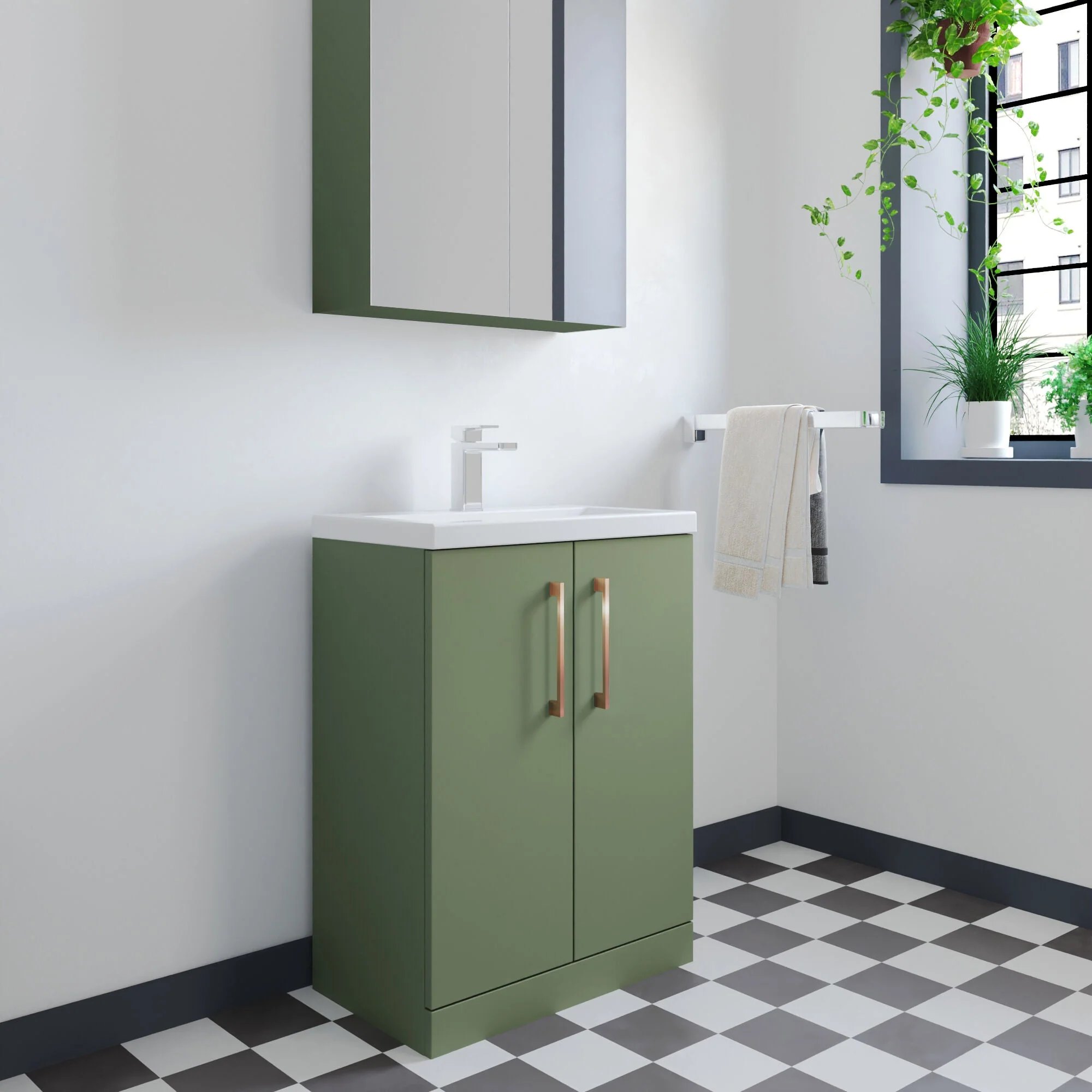 Bramshall Contemporary Compact Floor Standing Vanity Basin Unit with Polymarble Basin, 600mm, Choice of Colour and Handle Finish - Image 76