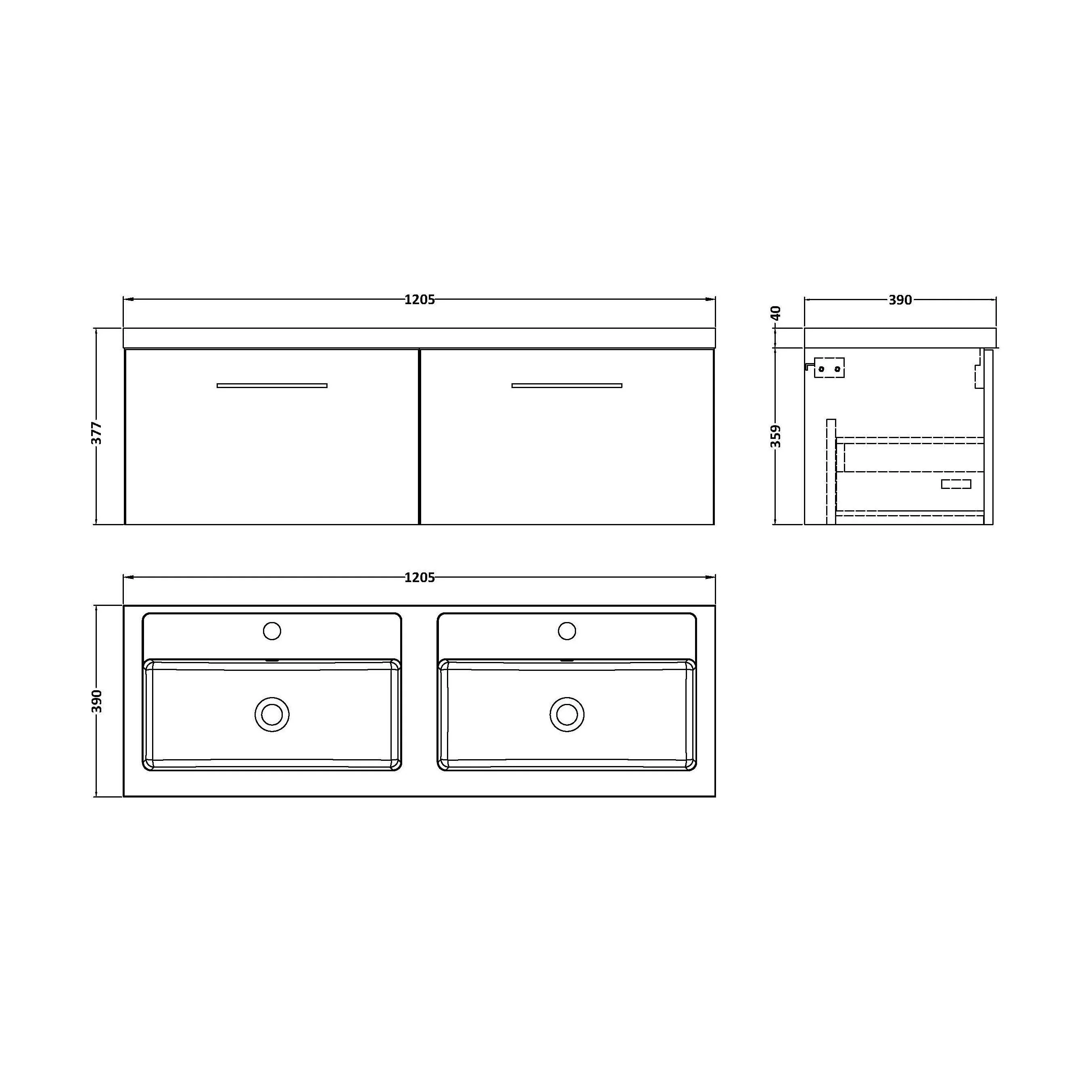 Bramshall Wall Hung 2 Drawer Vanity Basin Unit - 1200mm - Choice of Colour and Basin Type - Image 34