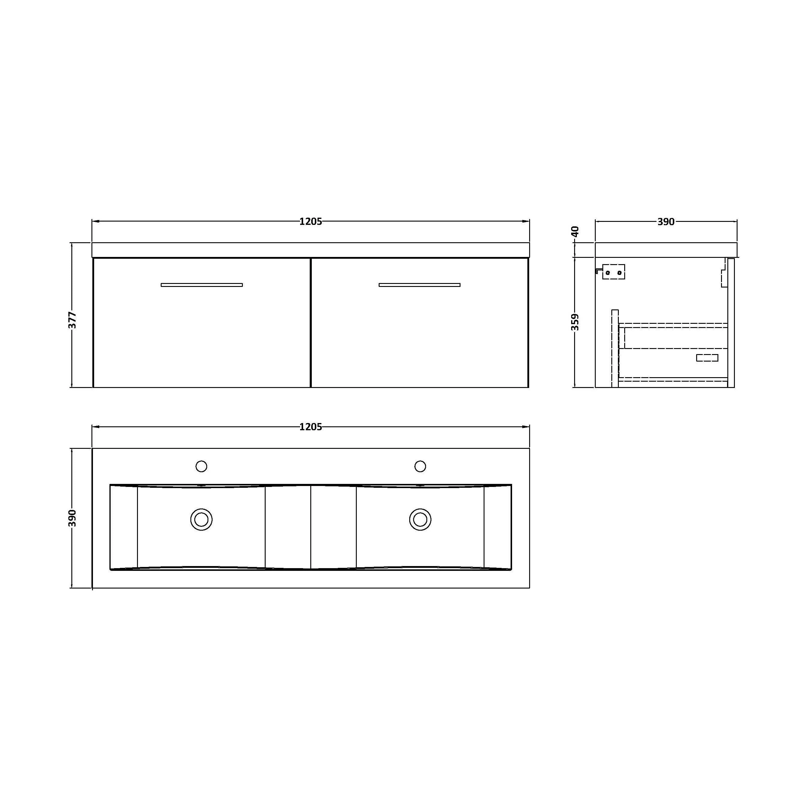 Bramshall Wall Hung 2 Drawer Vanity Basin Unit - 1200mm - Choice of Colour and Basin Type - Image 35