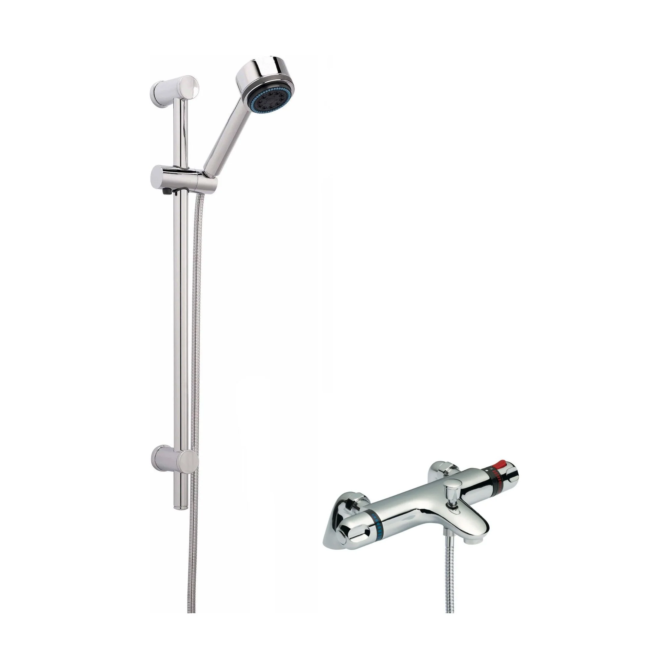 Thermostatic Bath Shower Mixer Tap & Multi Function Handset Slide Rail Kit Bundle - Chrome - Balterley