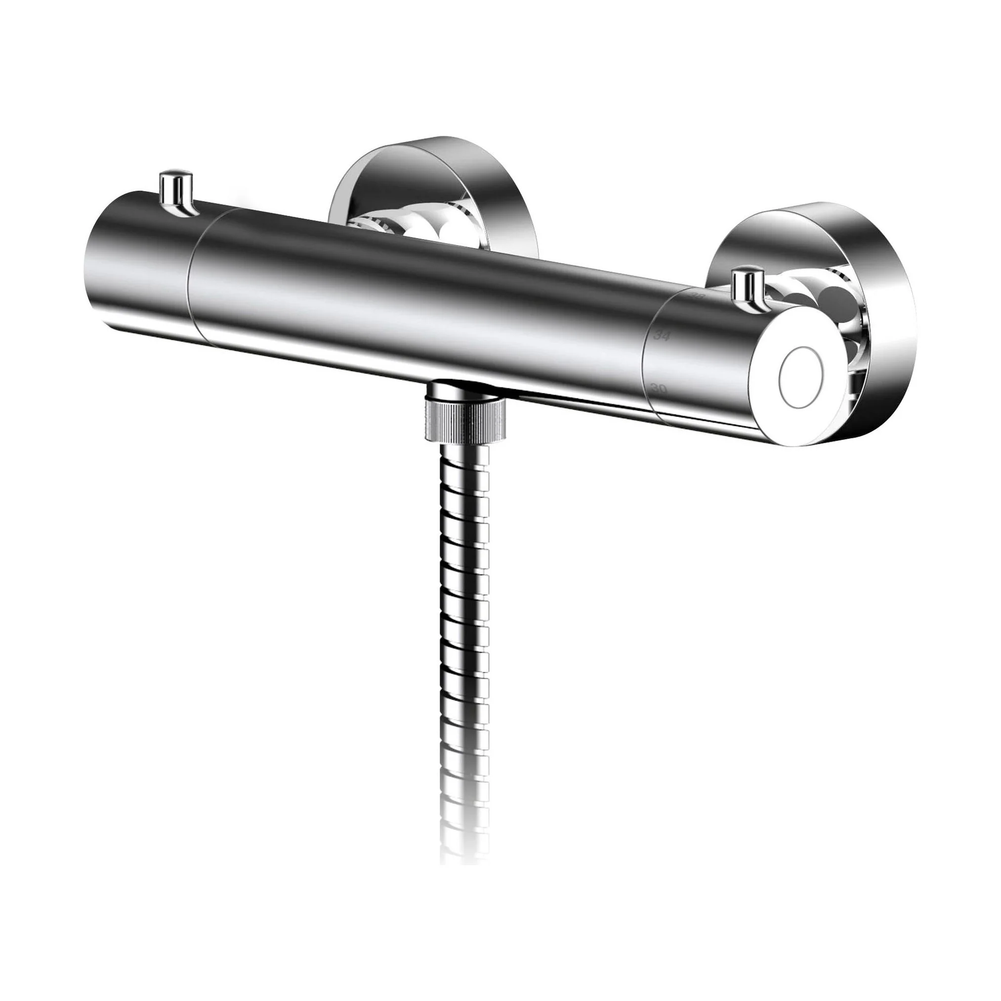 Balterley Current Contemporary Wall Mounted Round Thermostatic Bar Valve with Bottom Outlet - Polished Chrome Finish