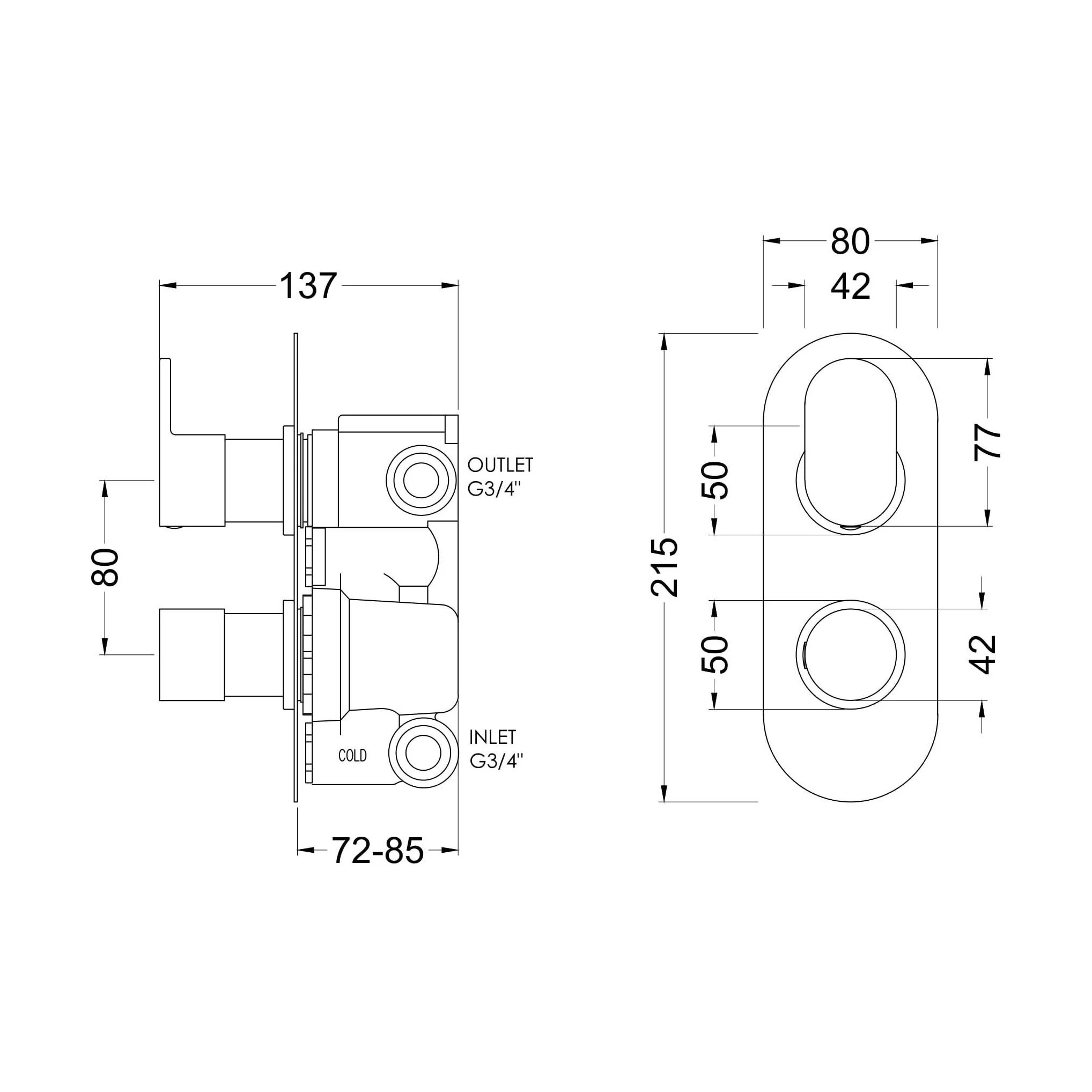 Balterley Current Contemporary Round Twin Concealed Thermostatic Shower Valve with Diverter and Lever Handles - Chrome Finish - Image 2