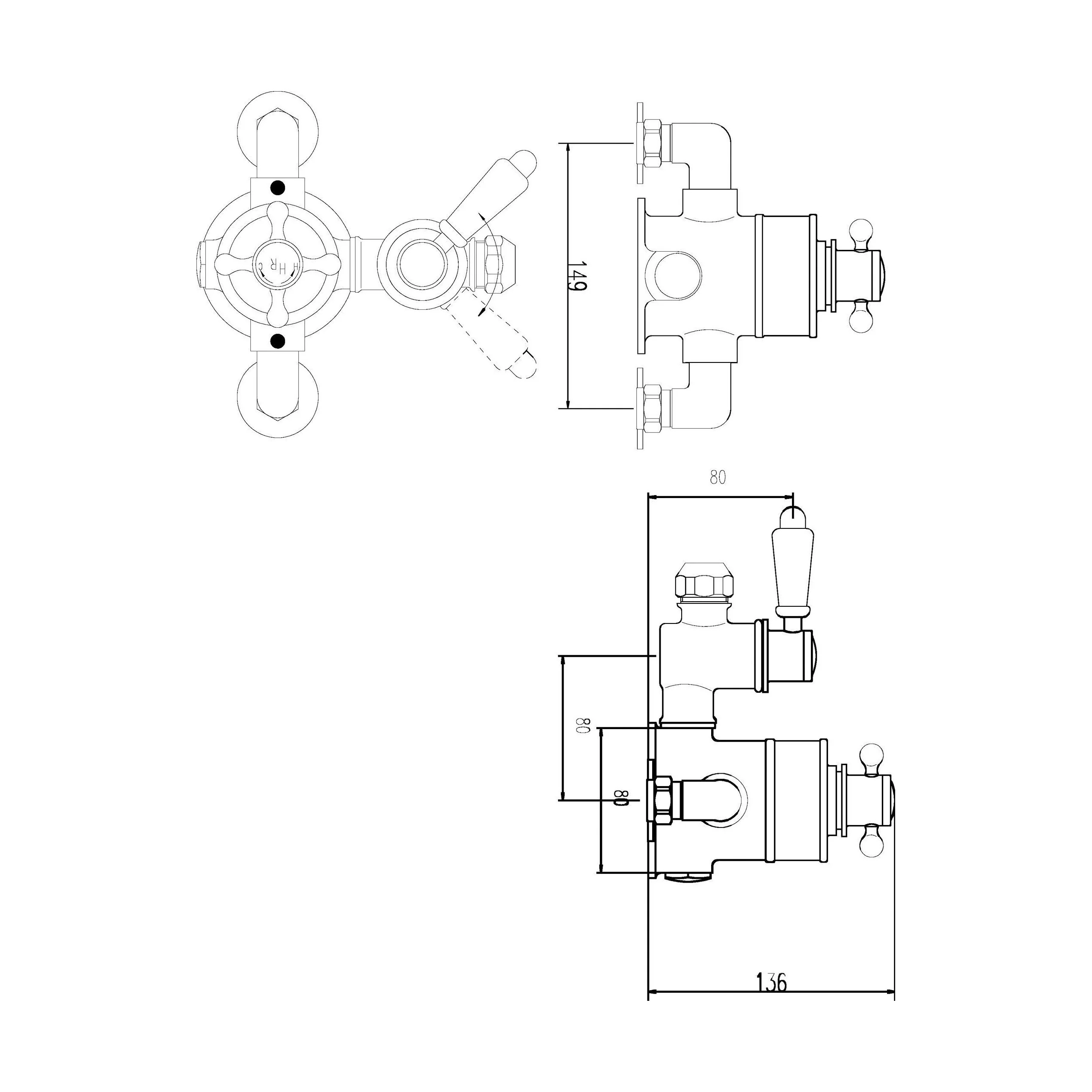 Traditional Exposed Twin Thermostatic Shower Valve - 1 Outlet - Chrome Finish - Premium Bathroom Shower Control Valve by Balterley - Image 2