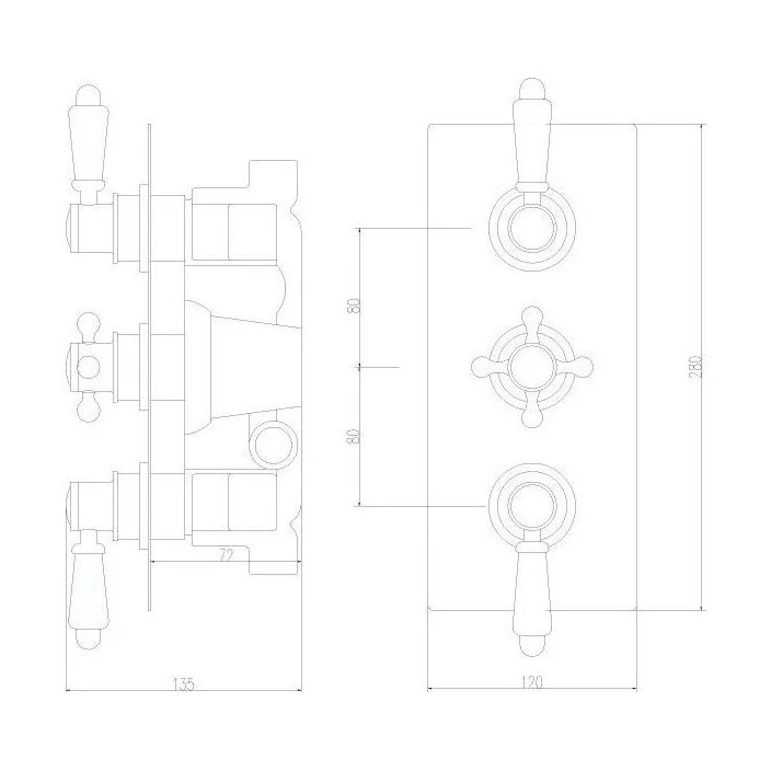 Traditional Concealed Triple Thermostatic Shower Valve with 2 Outlets in Chrome Finish by Balterley - Image 2