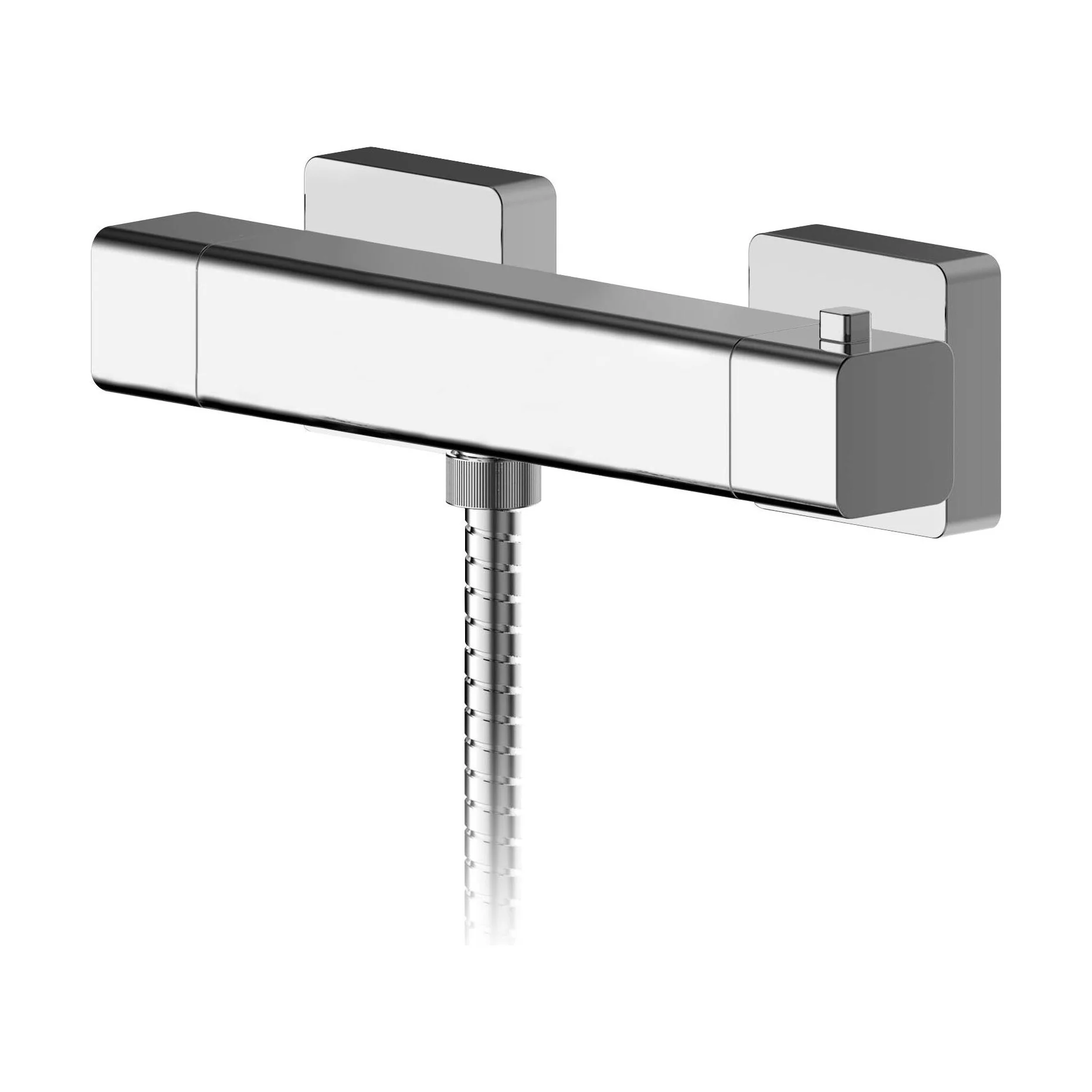 Empire Contemporary Bathroom Wall Mount Square Thermostatic Bar Valve with Bottom Outlet, 55mm x 261mm, Chrome - Balterley