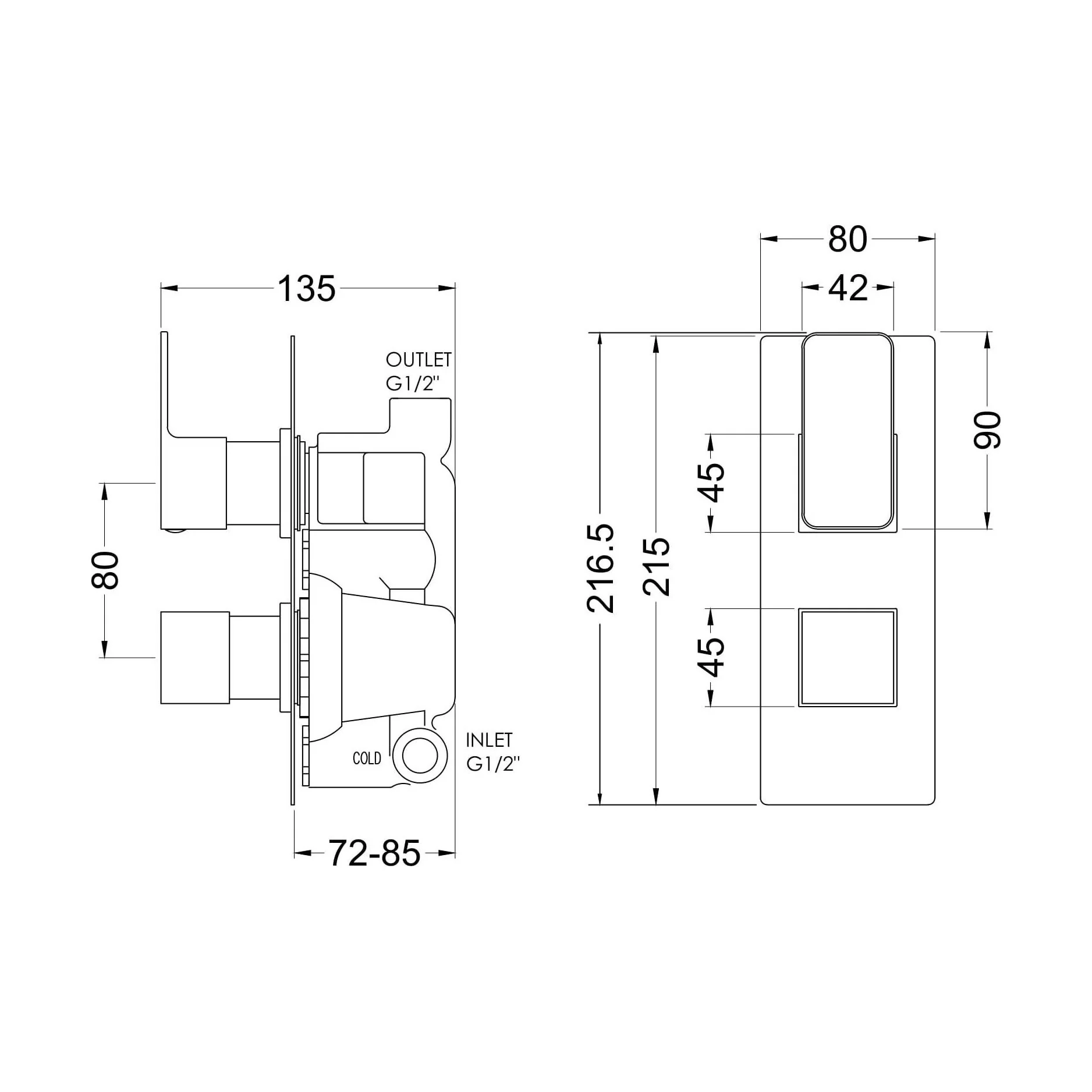 Empire Contemporary Square Concealed Twin Thermostatic Shower Valve, 215mm - Brushed Brass Bathroom Fixture by Balterley - Image 2
