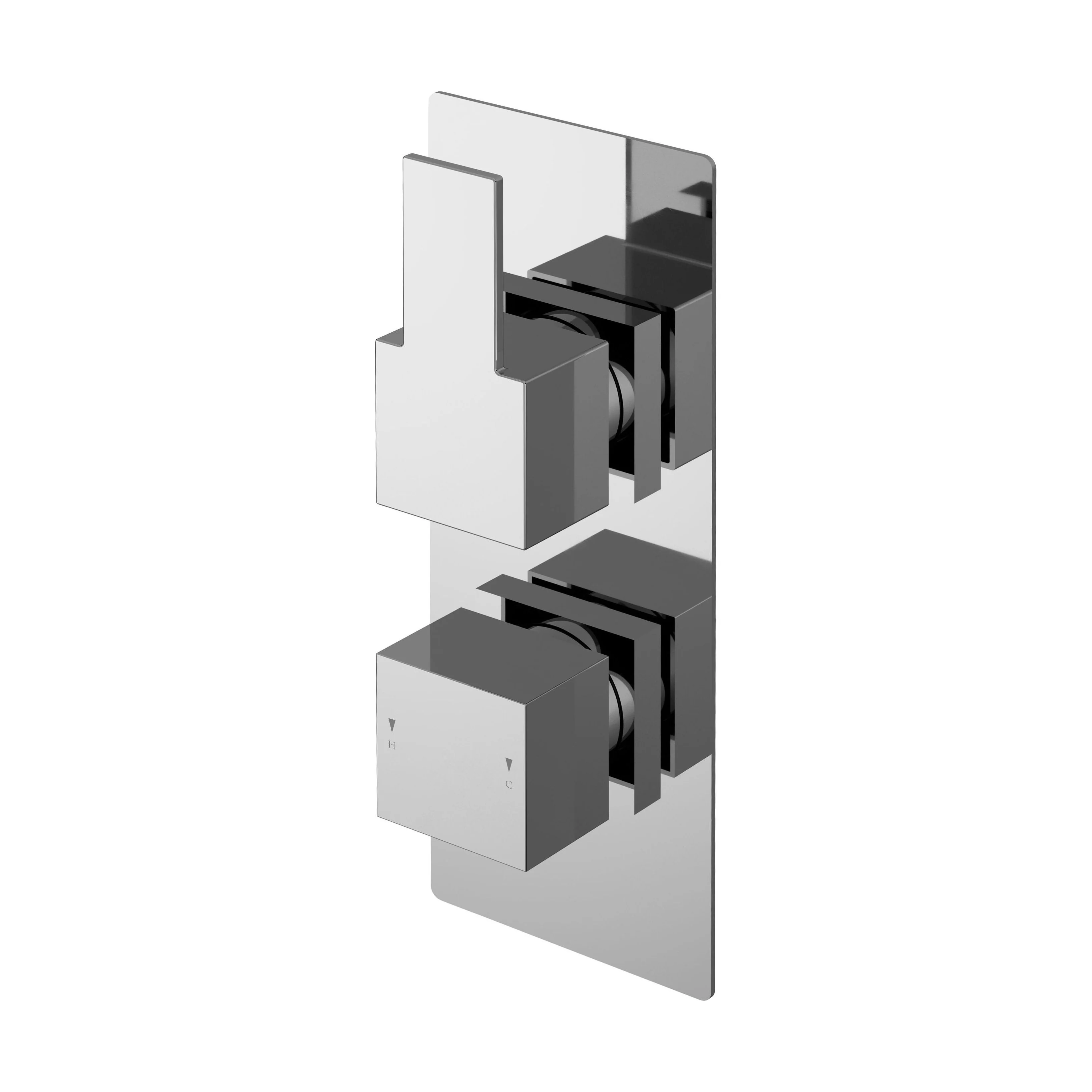Ripple Contemporary Bathroom Twin Concealed Thermostatic Shower Valve with Diverter and Lever Handle, 215mm, Chrome - Balterley