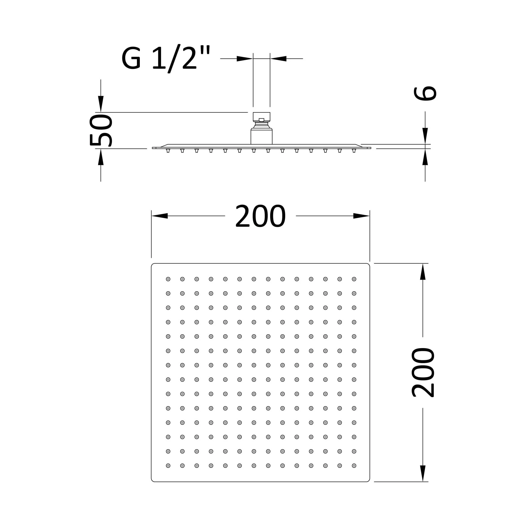 Square Fixed Head, 200mm - Matt Black - Image 5