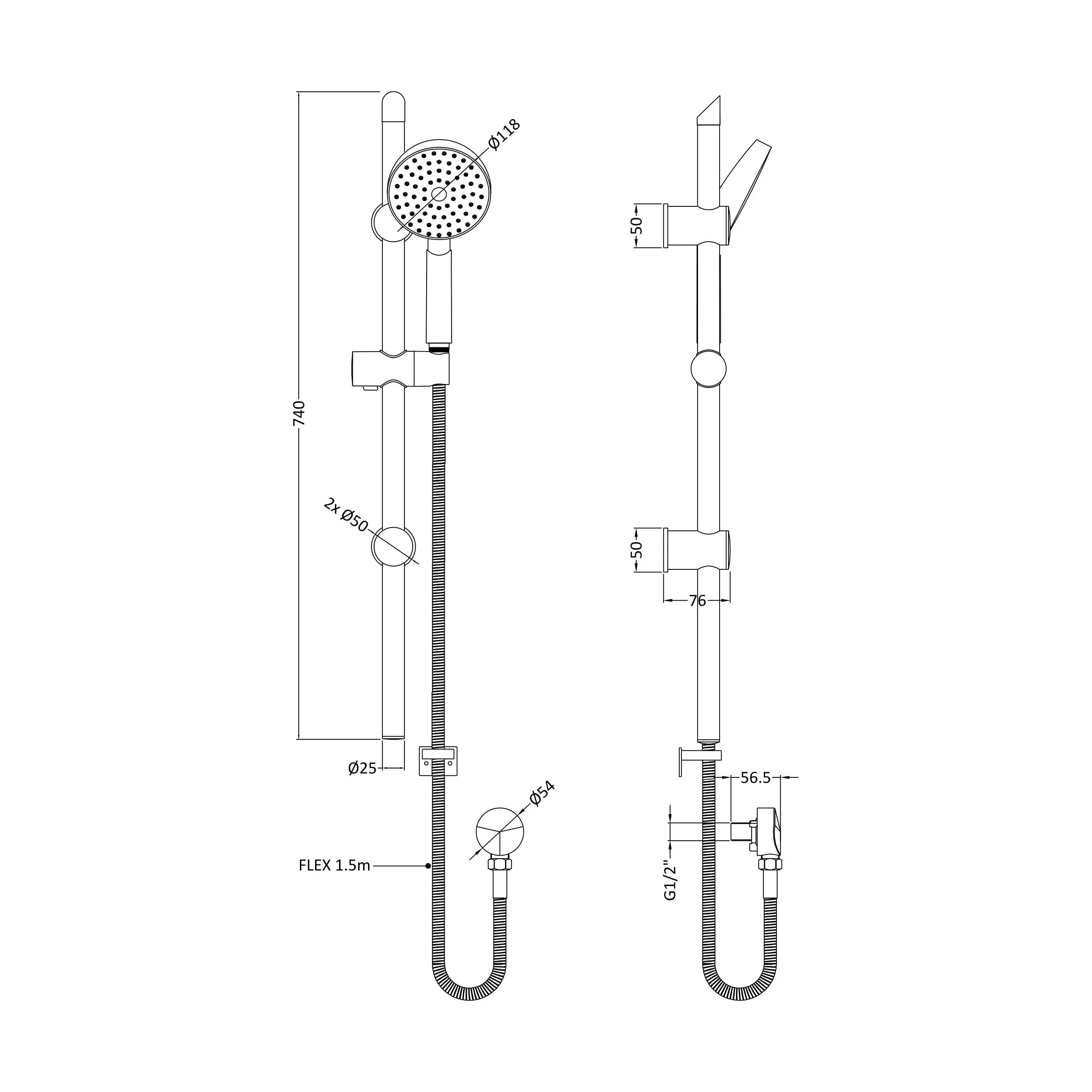 Balterley Contemporary Round Slide Rail Shower Kit with Single Function Head and Outlet Elbow - Chrome - Image 2