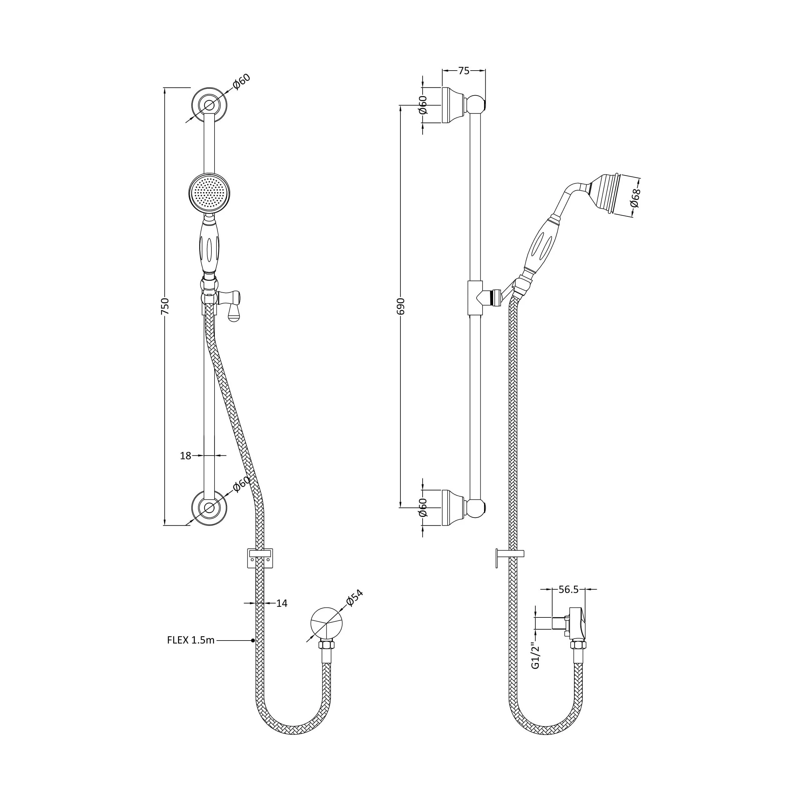 Traditional Slide Rail Shower Kit with Outlet Elbow - Chrome/White - Image 2