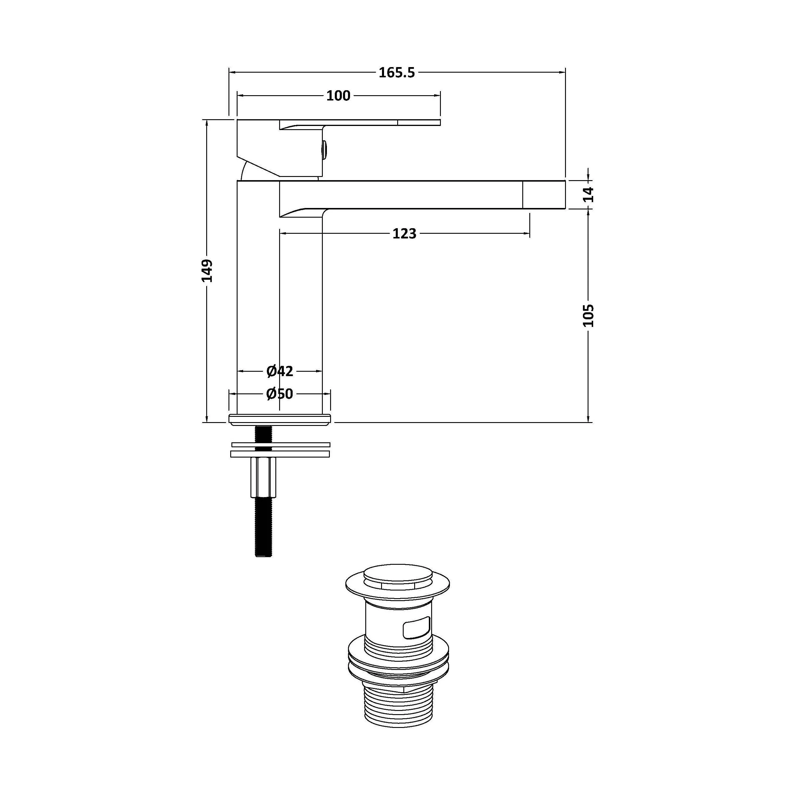 Balterley Cascade Round Mono Basin Mixer Tap & Push Button Waste - Matt Black - Image 3
