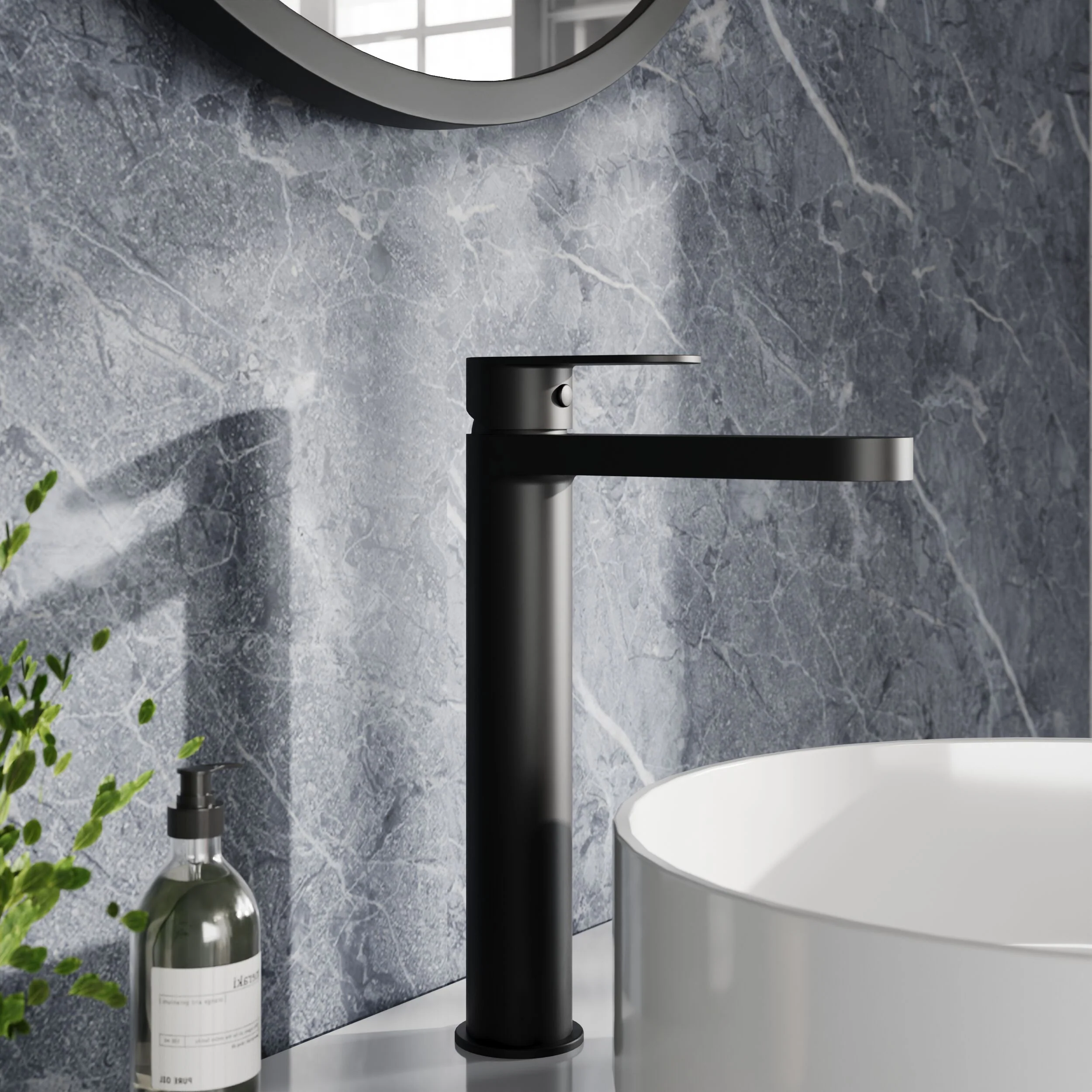 Balterley Cascade Round Tall Mono Basin Mixer Tap - Matt Black - Image 2