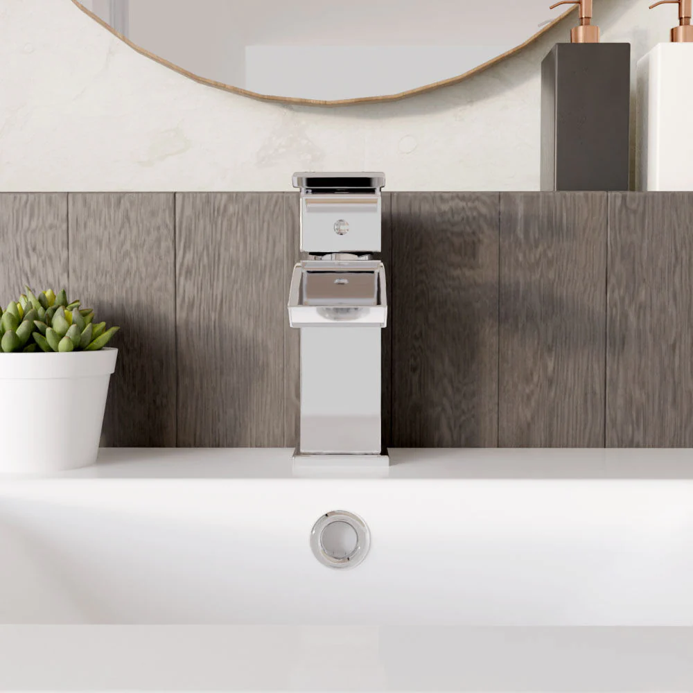 Balterley Contemporary Square Single Lever Deck Mounted Mono Basin Mixer Tap with Push Button Waste, 180 x 55 x 134mm, Chrome - Image 2