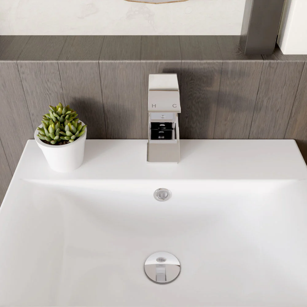 Balterley Contemporary Square Single Lever Deck Mounted Mono Basin Mixer Tap with Push Button Waste, 180 x 55 x 134mm, Chrome - Image 3