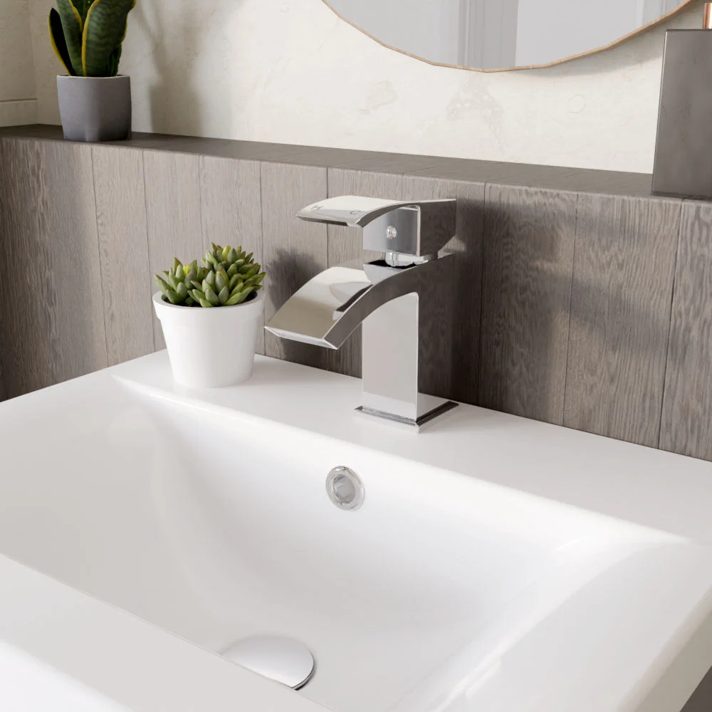 Balterley Contemporary Square Single Lever Deck Mounted Mono Basin Mixer Tap with Push Button Waste, 180 x 55 x 134mm, Chrome - Image 4