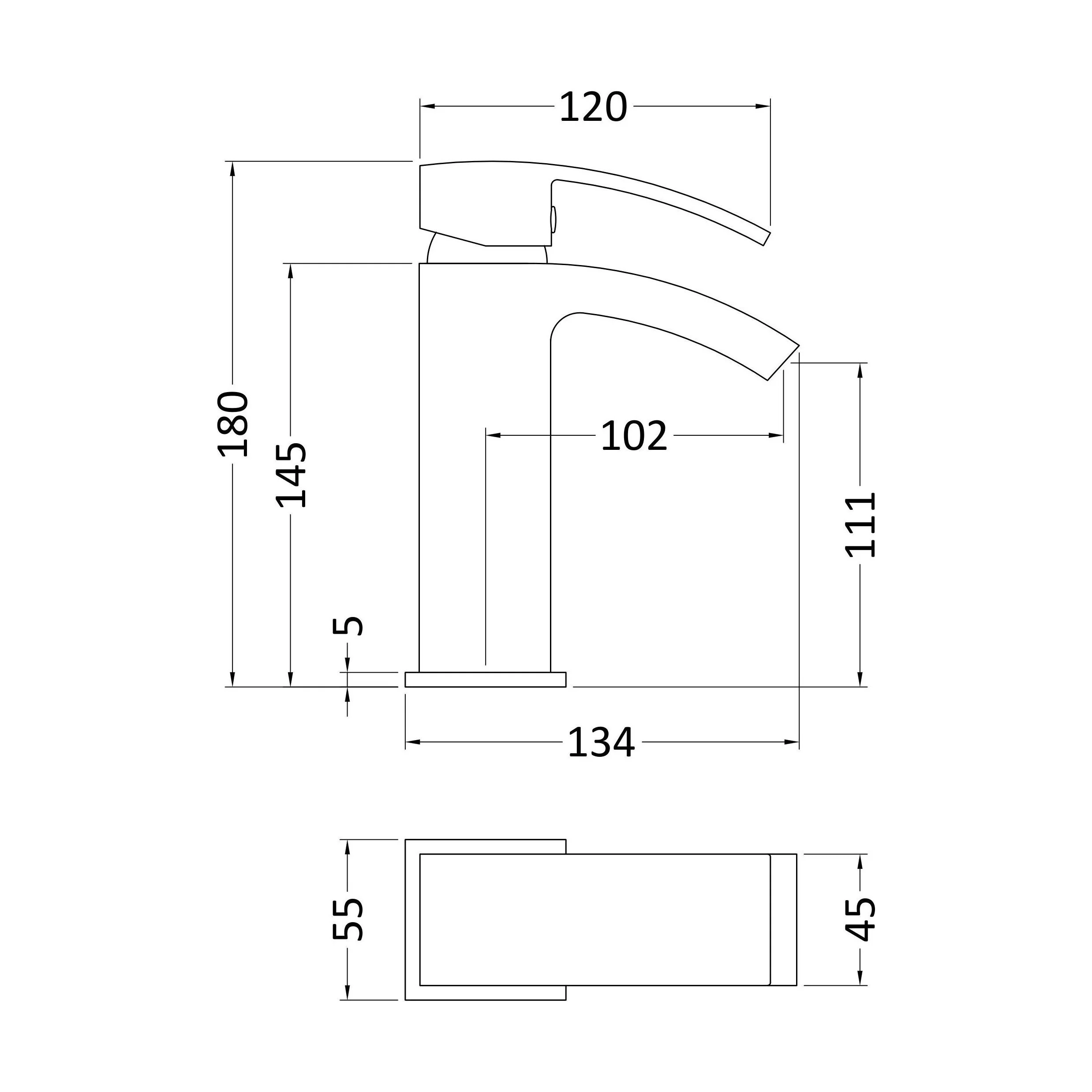 Balterley Contemporary Square Single Lever Deck Mounted Mono Basin Mixer Tap with Push Button Waste, 180 x 55 x 134mm, Chrome - Image 5