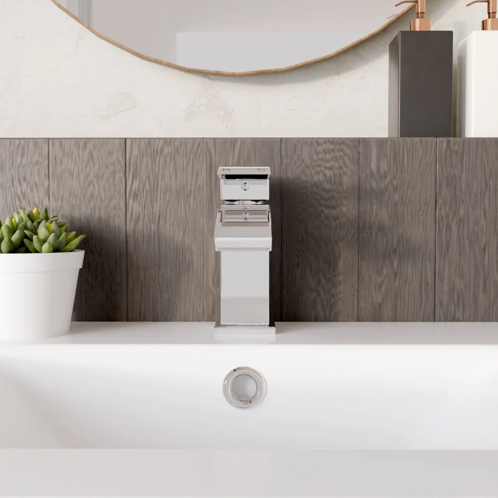 Balterley Contemporary Square Single Lever Deck Mounted Mono Basin Mixer Tap with Push Button Waste, Chrome, 48 x 131 x 137mm - Image 2