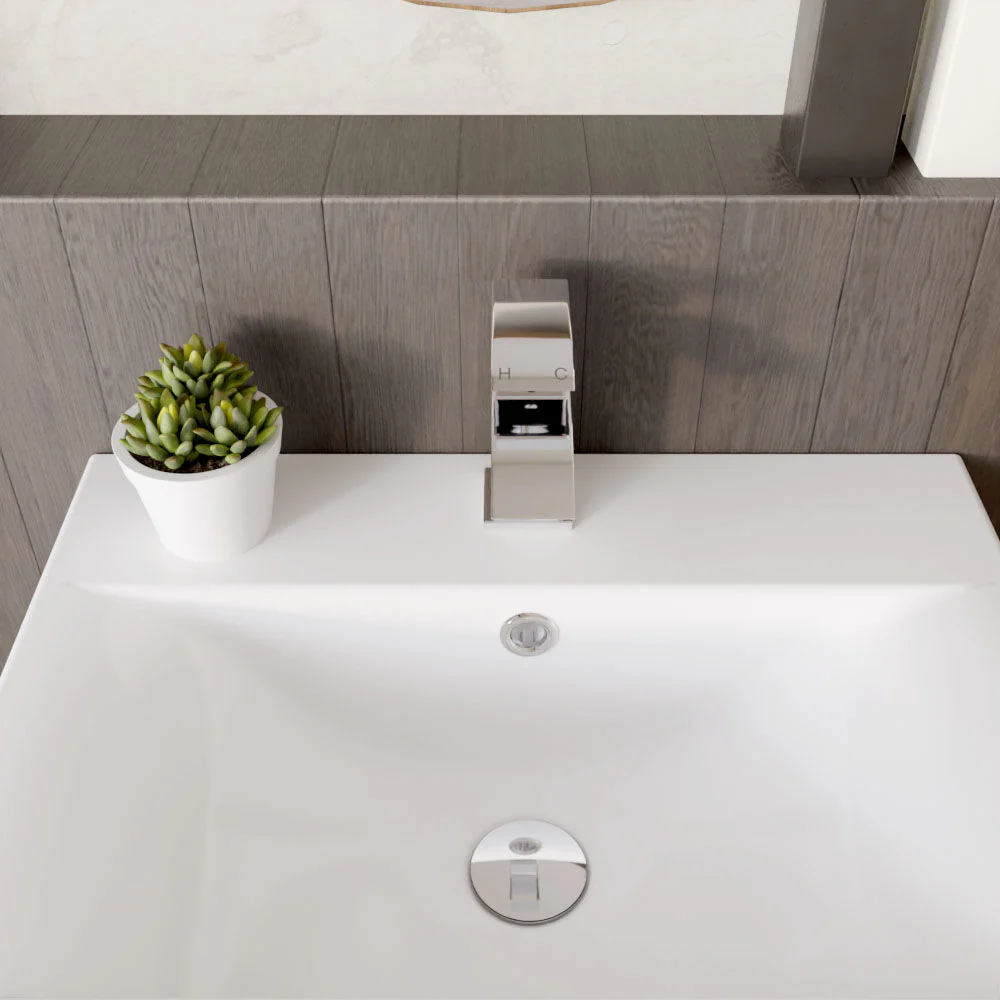 Balterley Contemporary Square Single Lever Deck Mounted Mono Basin Mixer Tap with Push Button Waste, Chrome, 48 x 131 x 137mm - Image 3