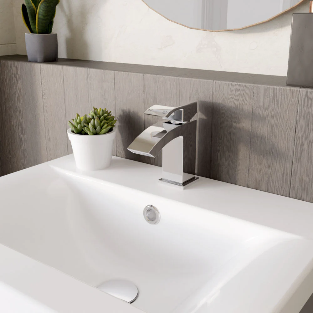 Balterley Contemporary Square Single Lever Deck Mounted Mono Basin Mixer Tap with Push Button Waste, Chrome, 48 x 131 x 137mm - Image 4