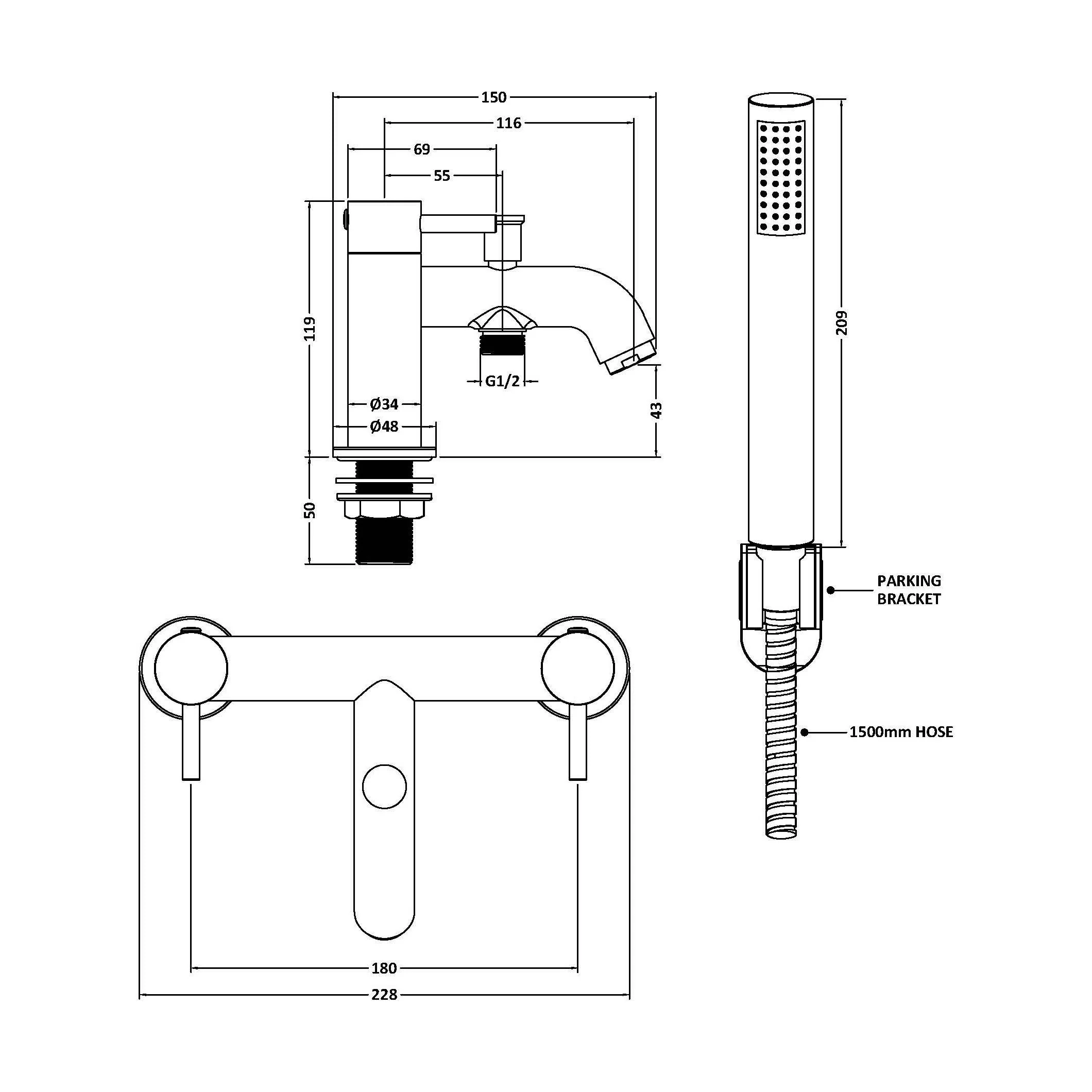 Round Bath Shower Mixer Tap with Shower Kit - Chrome - Balterley - Image 3