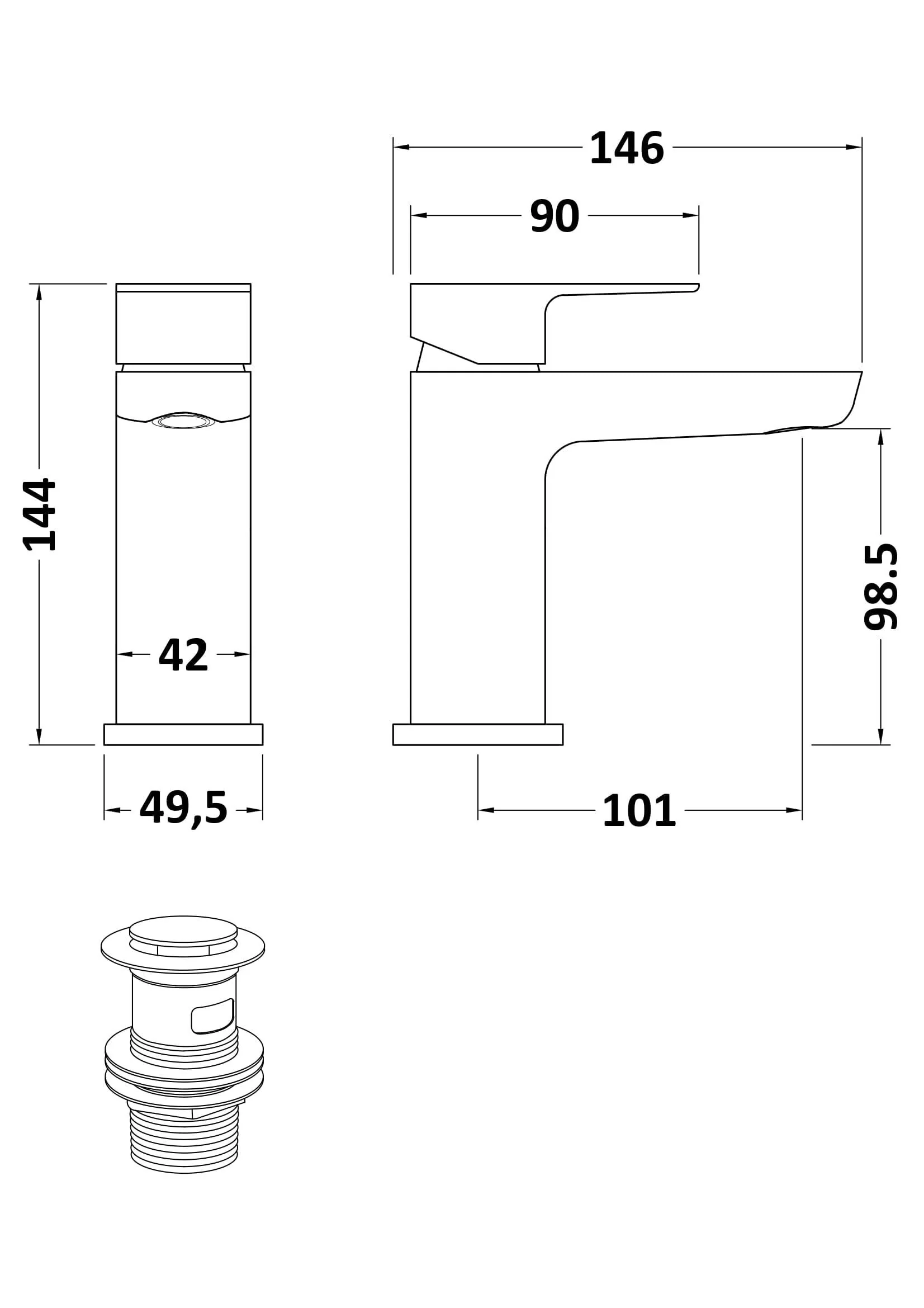 Balterley Contemporary Single Lever Deck Mounted Mono Basin Mixer Tap with Push Button Waste, 160 x 50 x 152mm, Brushed Brass - Image 2