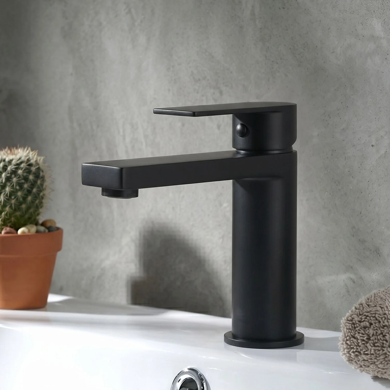 Ranton Contemporary Mono Basin Mixer Tap and Push Button Waste, Choice of Colour - Image 4