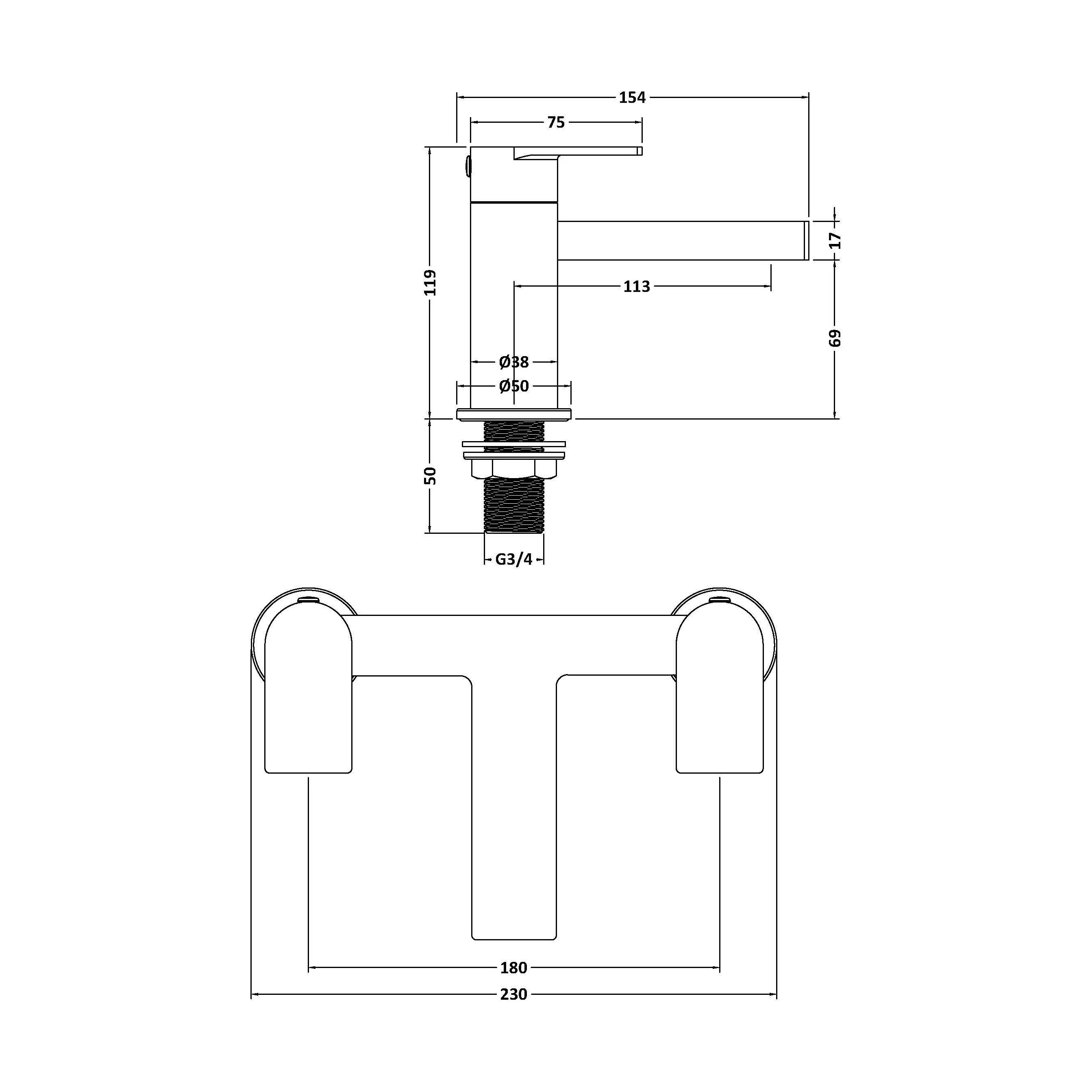 Contemporary Deck Mounted Bath Filler Tap - Matt Black - Balterley - Image 3