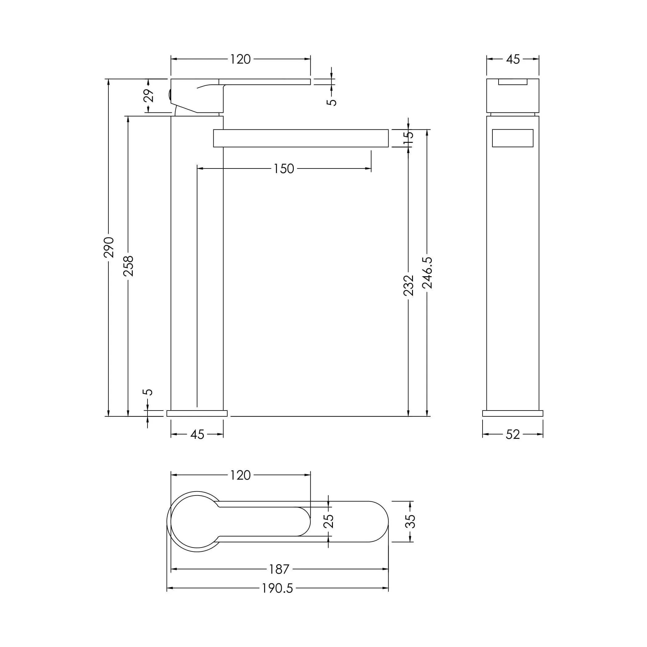 Square High-Rise Mono Basin Mixer Tap - Matt Black - Image 30