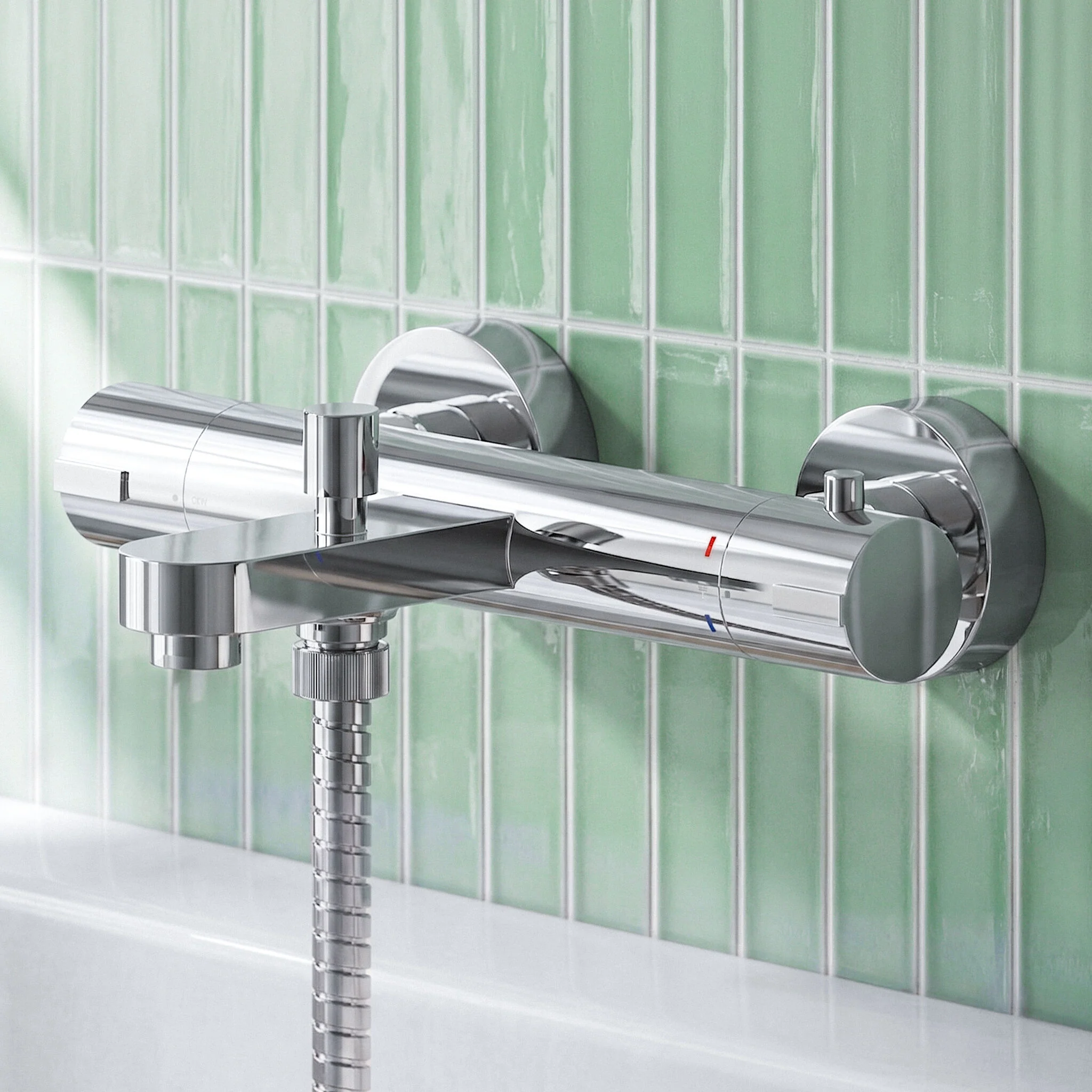 Balterley Pride Contemporary Round Wall Mount Thermostatic Bath Shower Mixer Bar Valve Tap - Chrome