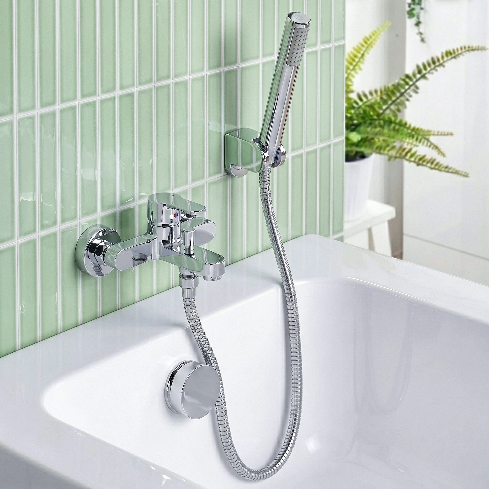 Balterley Pride Contemporary Wall Mount Round Bath Shower Mixer Tap with Shower Kit - Chrome