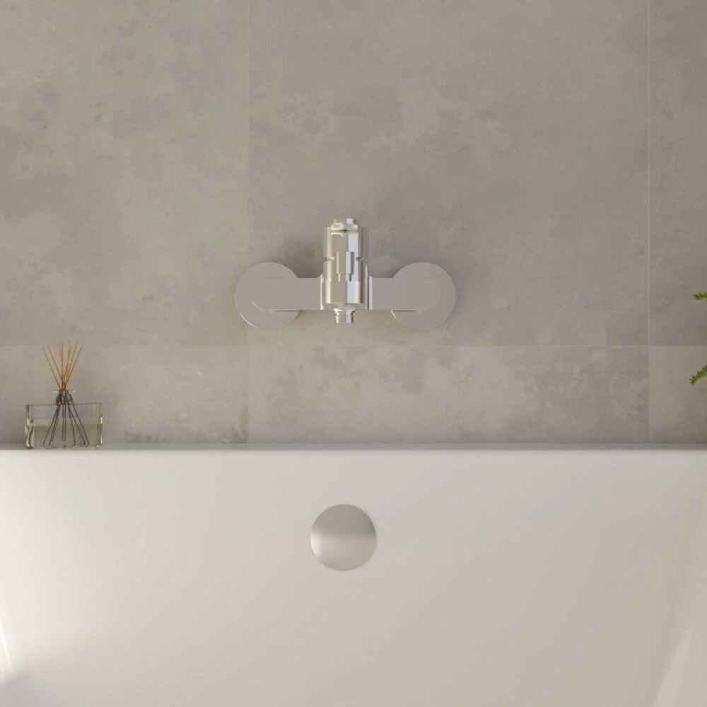 Balterley Pride Contemporary Wall Mount Round Bath Shower Mixer Tap with Shower Kit - Chrome - Image 2