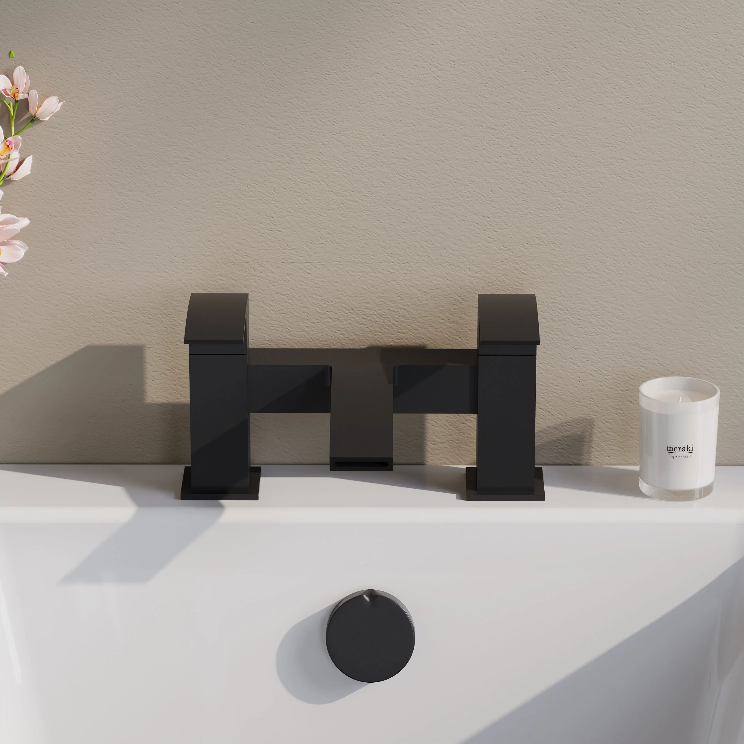 Balterley Contemporary Square Dual Lever Deck Mounted Bath Filler Tap with Ceramic Disc Technology, 230 x 127 x 138mm, Matt Black - Image 2
