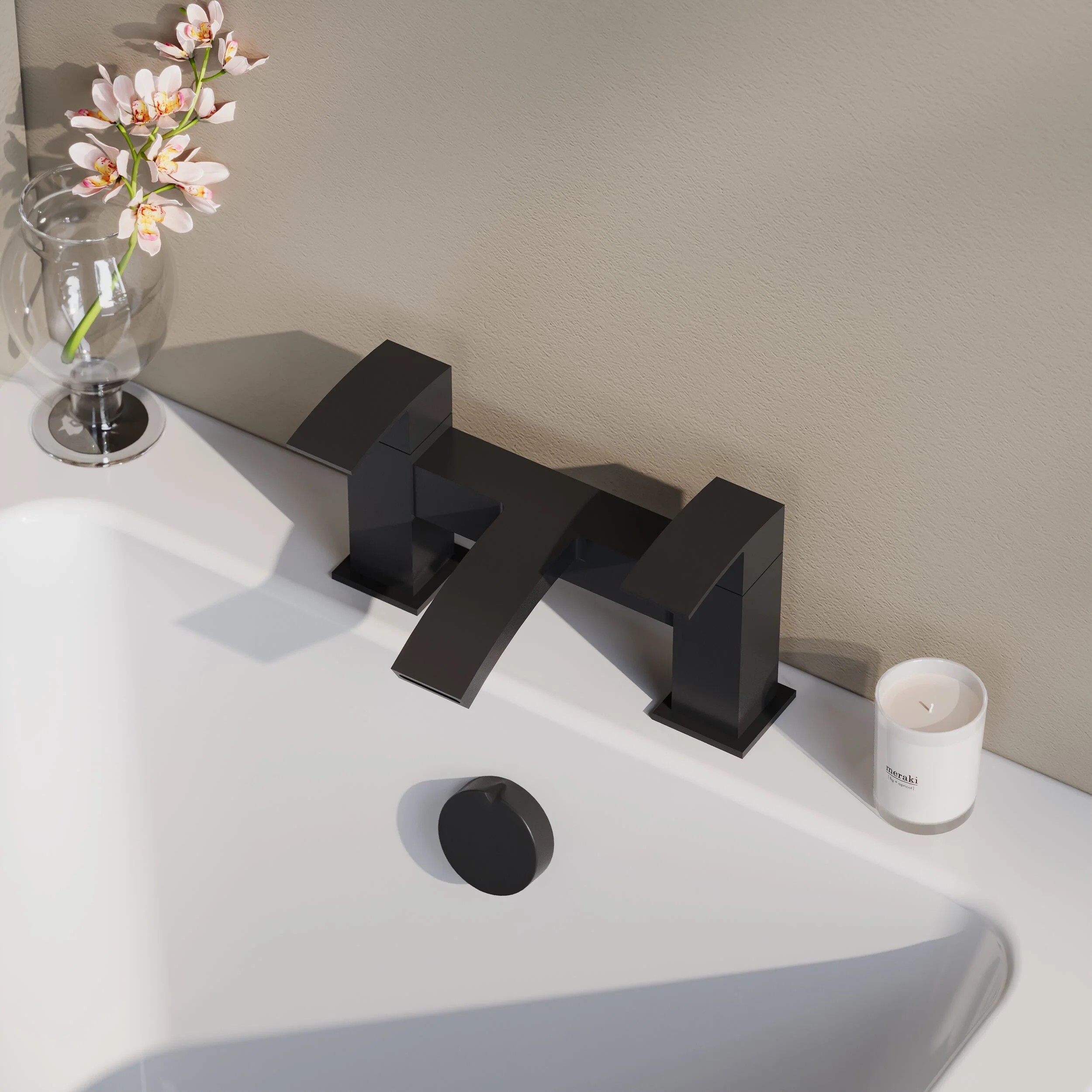 Balterley Contemporary Square Dual Lever Deck Mounted Bath Filler Tap with Ceramic Disc Technology, 230 x 127 x 138mm, Matt Black - Image 3