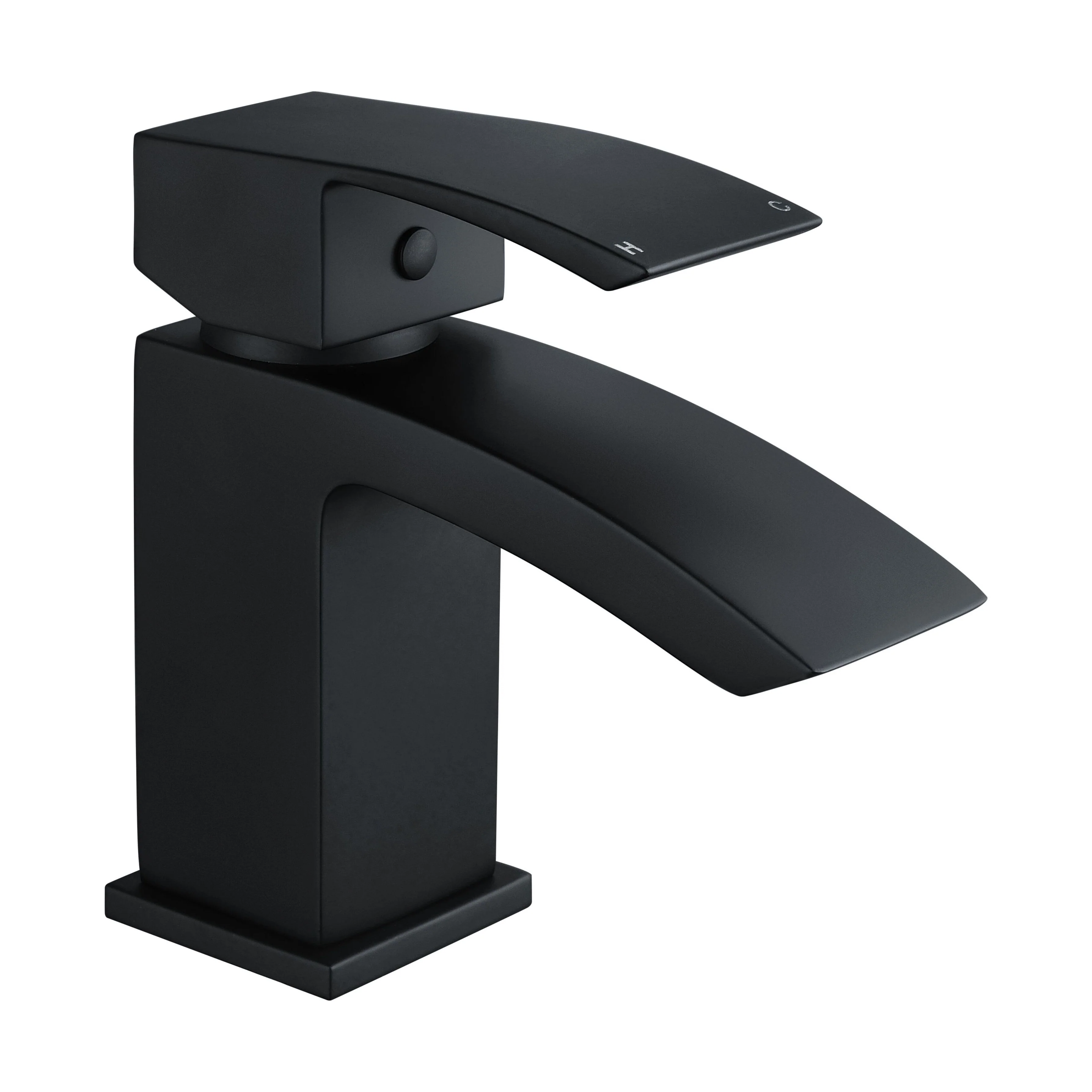 Balterley Contemporary Square Single Lever Deck Mounted Mono Basin Mixer Tap with Push Button Waste, 180 x 55 x 134mm, Matt Black