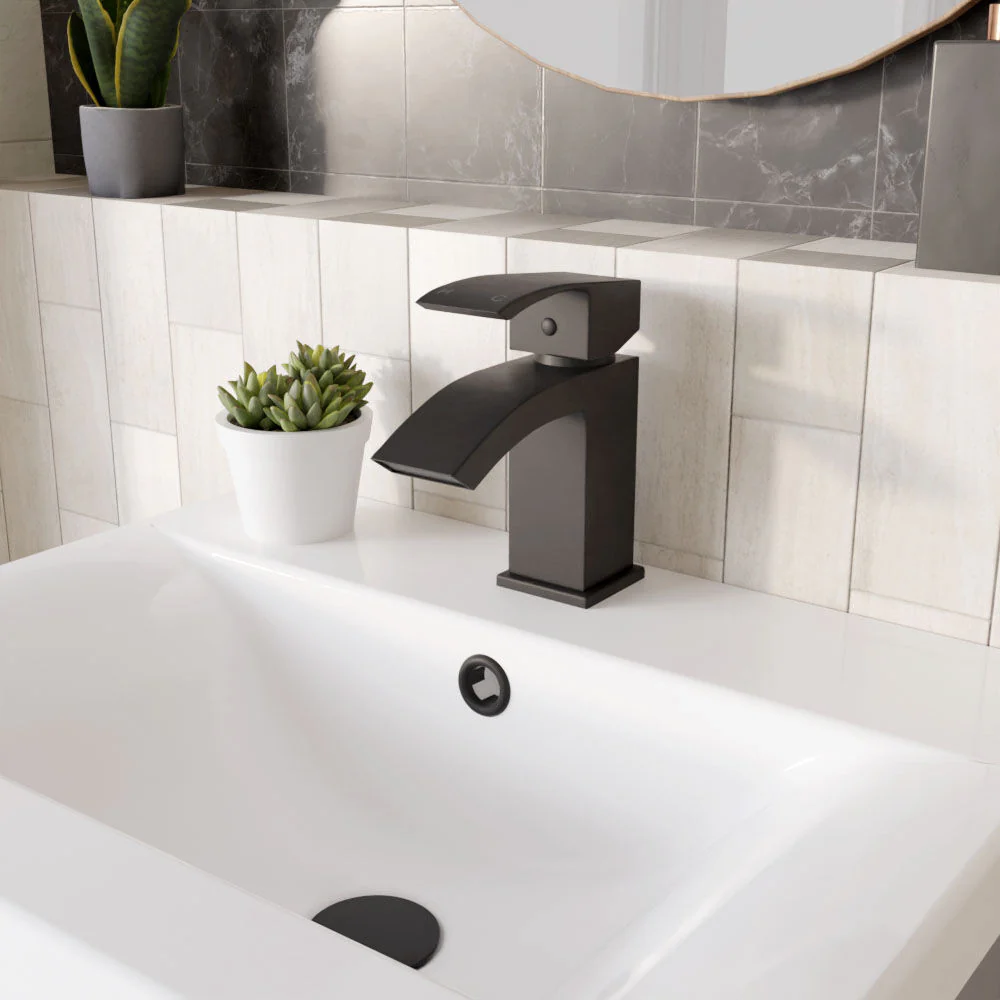 Balterley Contemporary Square Single Lever Deck Mounted Mono Basin Mixer Tap with Push Button Waste, 180 x 55 x 134mm, Matt Black - Image 4