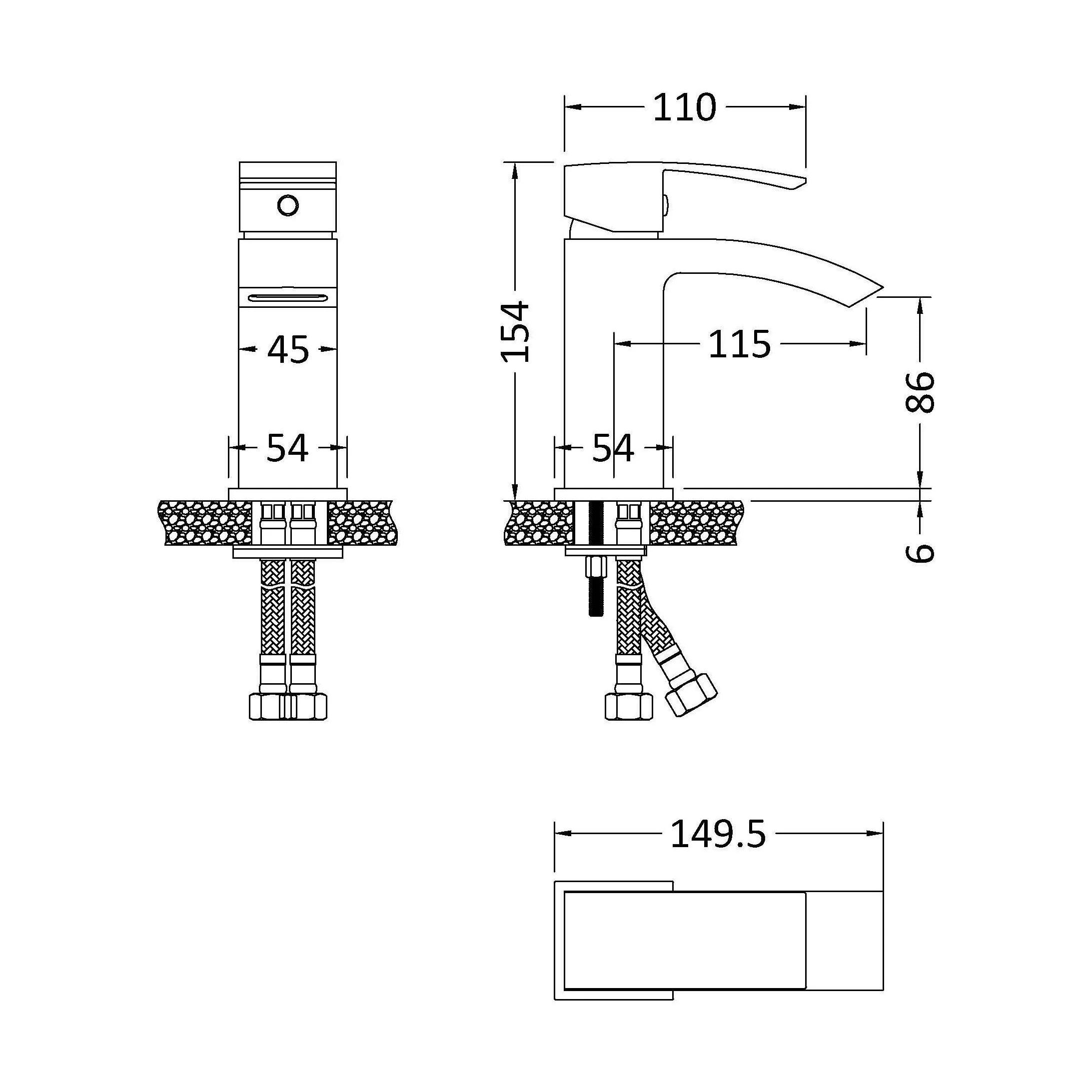 Balterley Contemporary Square Single Lever Deck Mounted Mono Basin Mixer Tap with Push Button Waste, 180 x 55 x 134mm, Matt Black - Image 5
