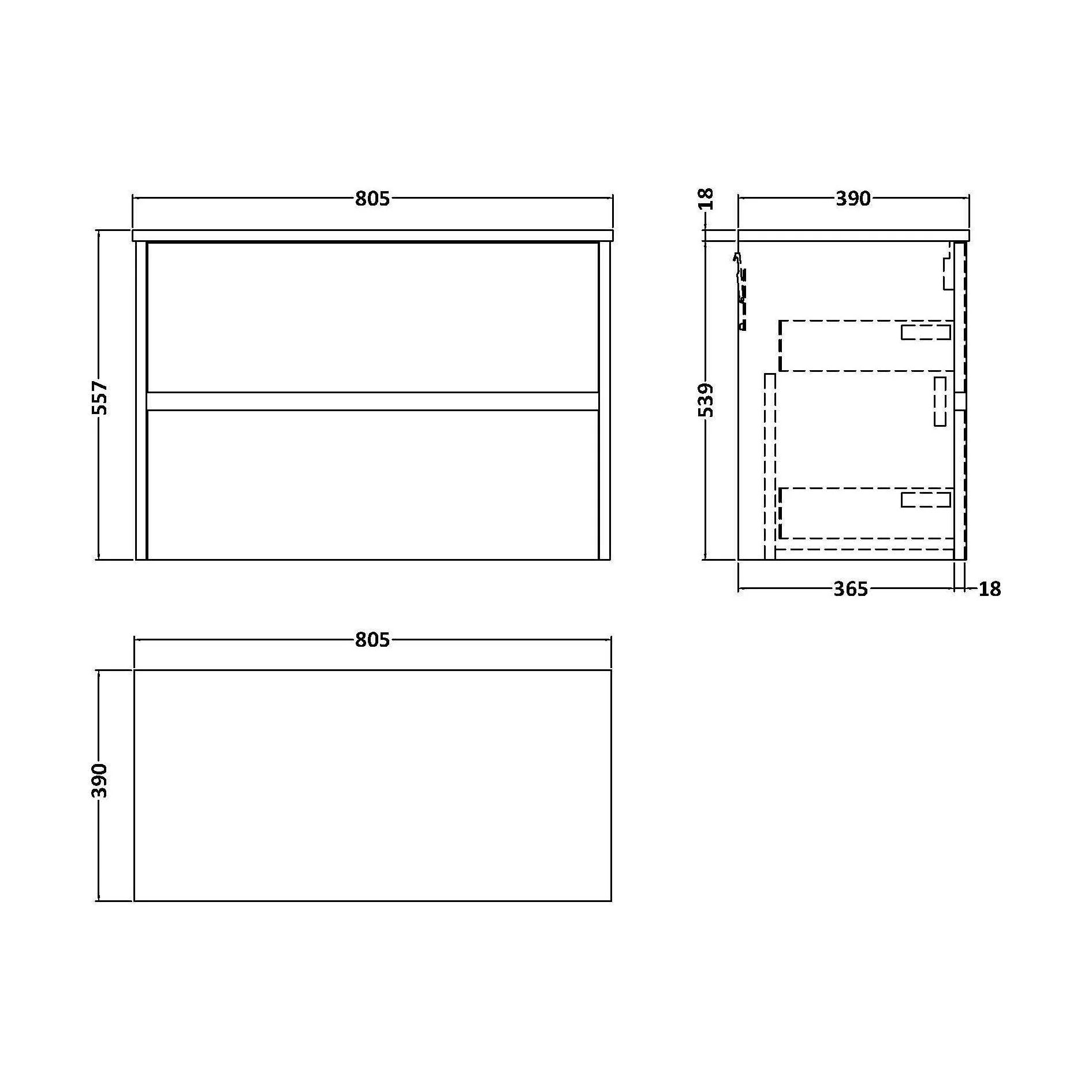 Chartley Contemporary 2 Drawer Handleless Wall Hung Vanity Unit with Worktop, Metallic Slate, 800mm - Image 2