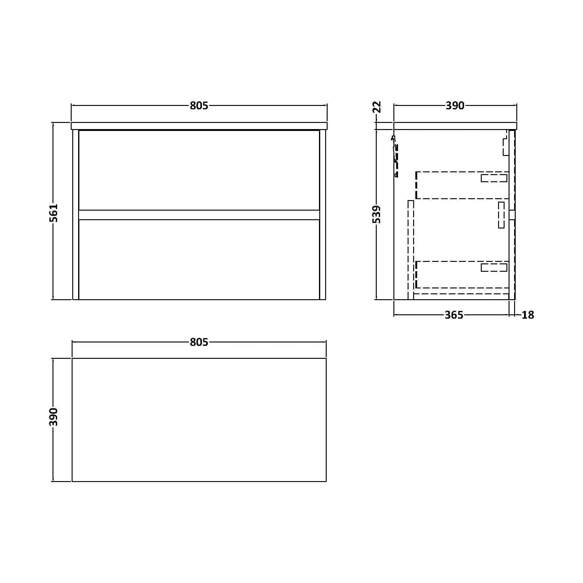 Chartley Contemporary 2 Drawer Wall Hung Vanity Unit with Laminate Worktop, Graphite Grey Woodgrain, 800mm - Image 2