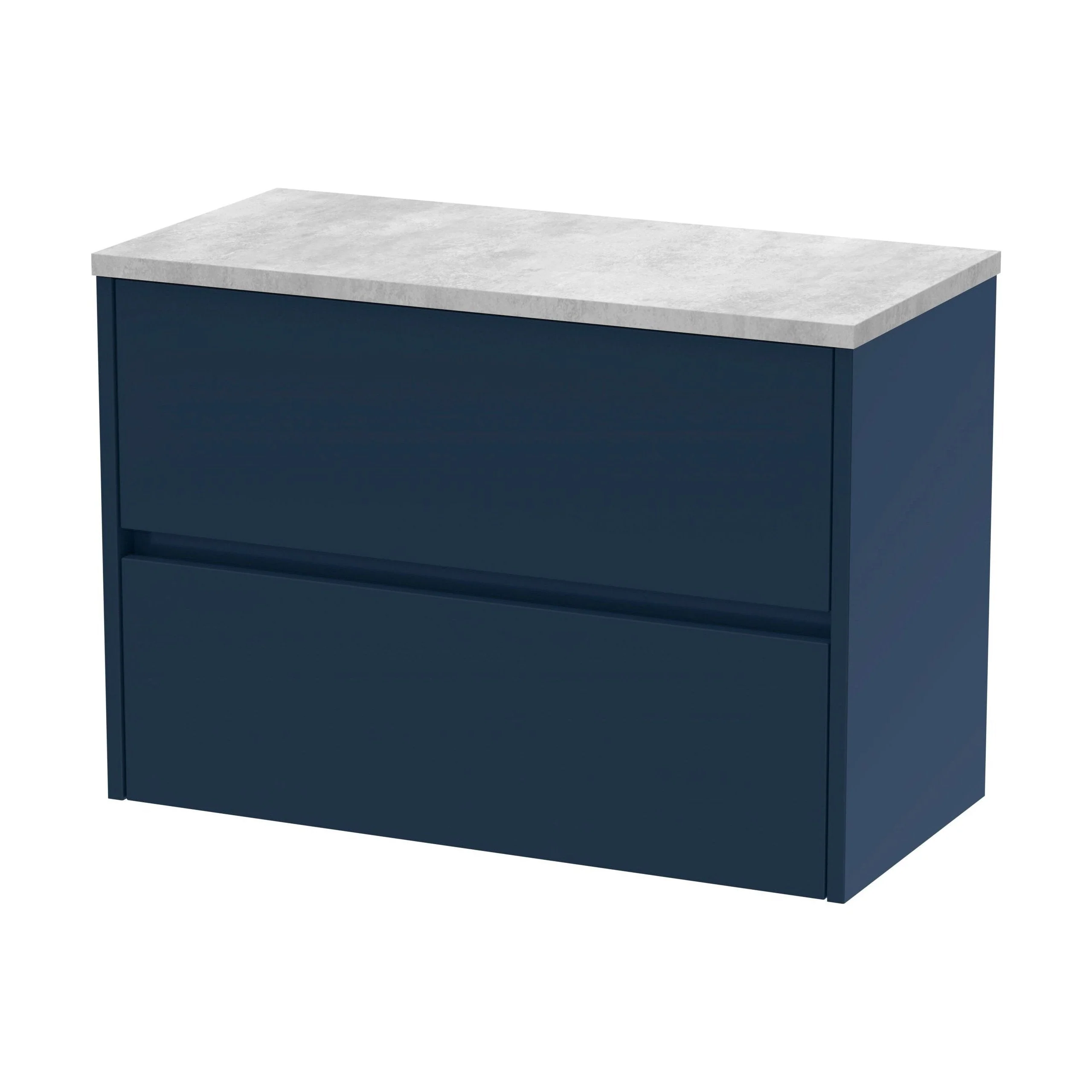Chartley Contemporary 2 Drawer Wall Hung Vanity Unit with Laminate Worktop, Midnight Blue, 800mm