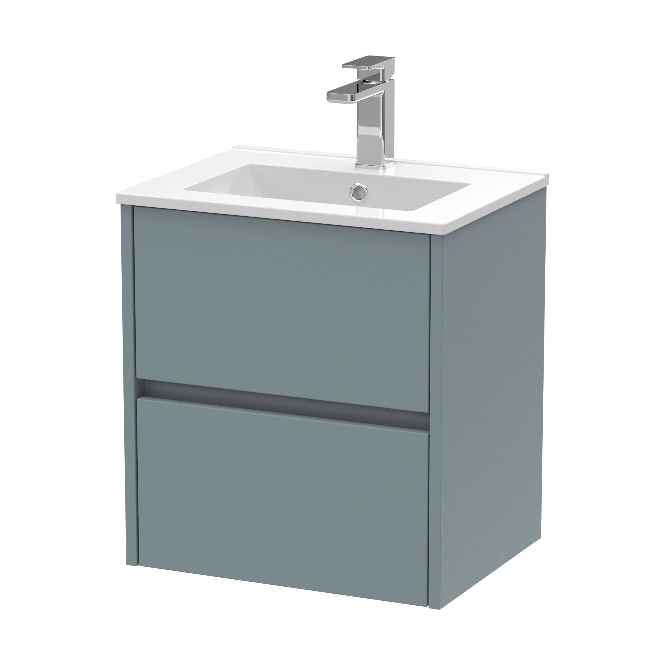 Chartley Contemporary 2 Drawer Wall Hung Vanity Unit with Minimalist Basin, Coastal Grey, 500mm