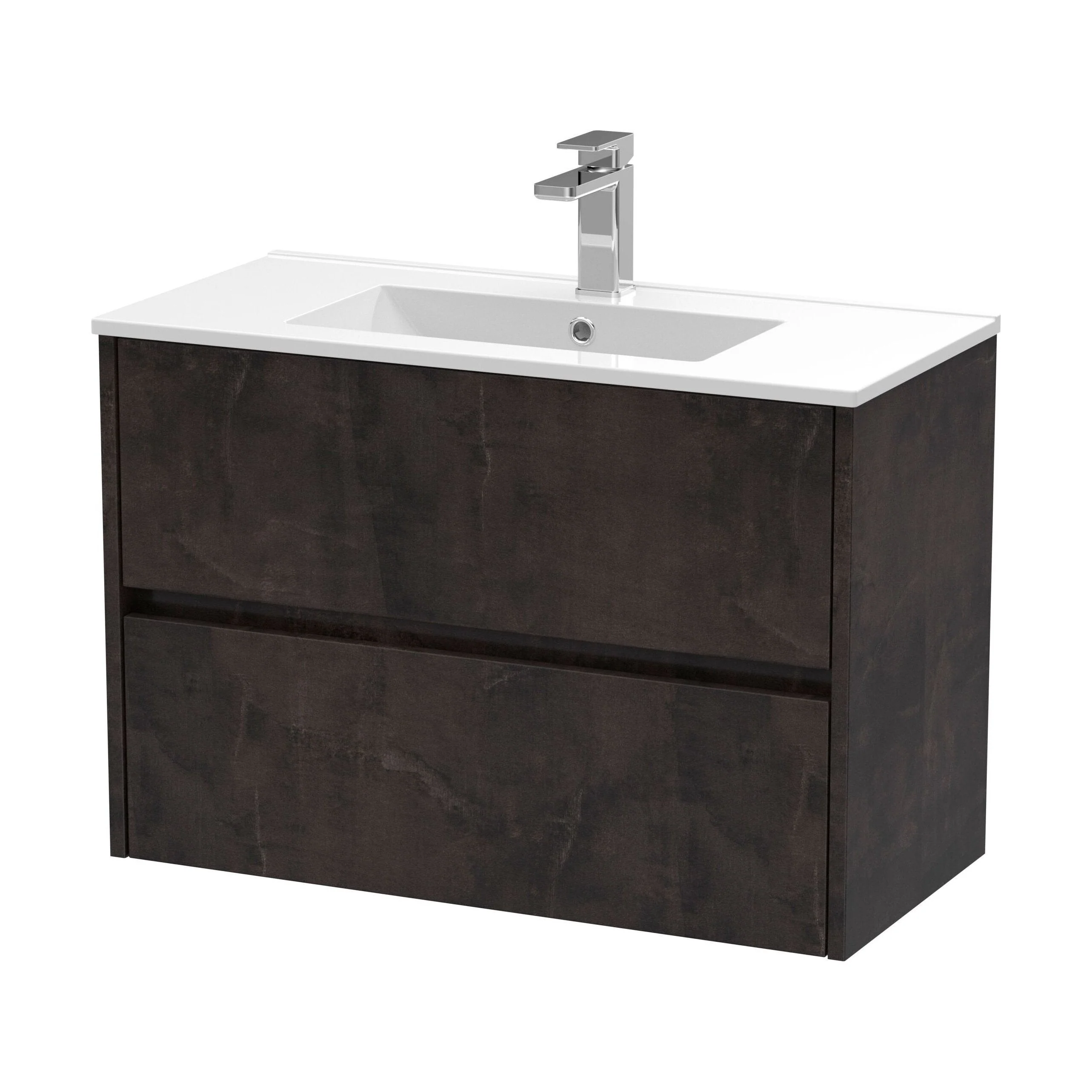 Chartley Contemporary 2 Drawer Wall Hung Vanity Unit with Minimalist Basin, Metallic Slate, 800mm