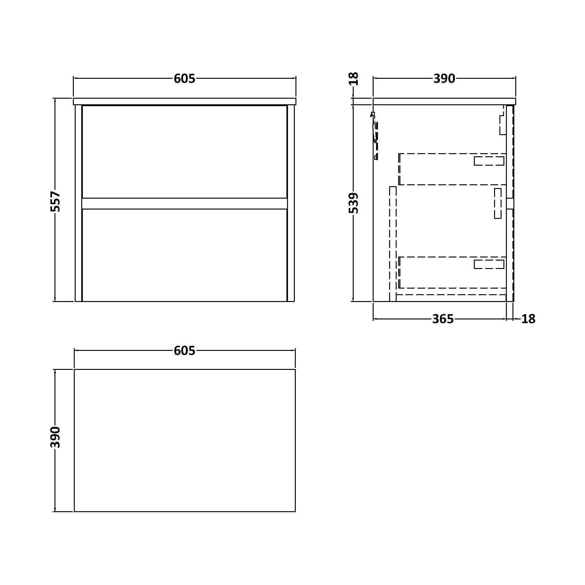 Chartley Contemporary 2 Drawer Wall Hung Vanity Unit with Worktop, 600mm - Image 2
